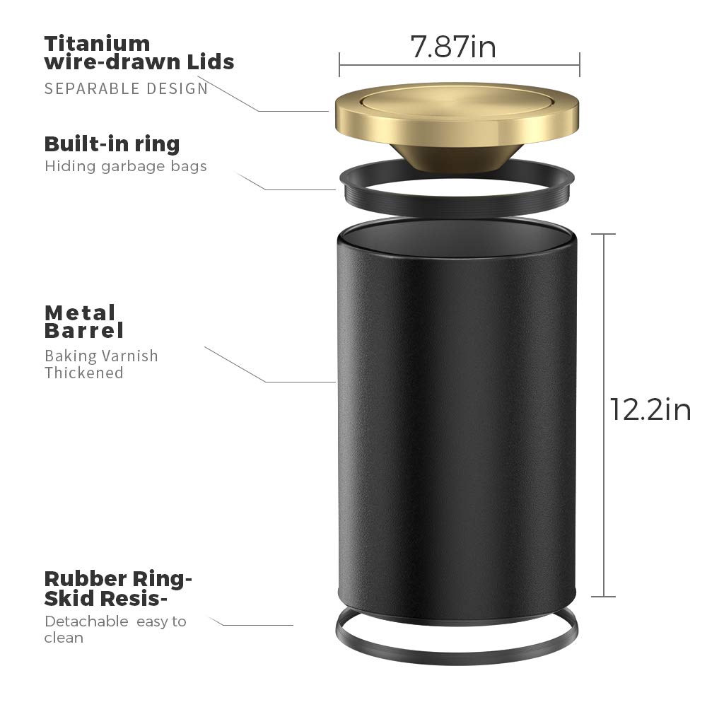 Stainless Steel Trash Can with Lid - 9L for Kitchen, Bathroom & Bedroom