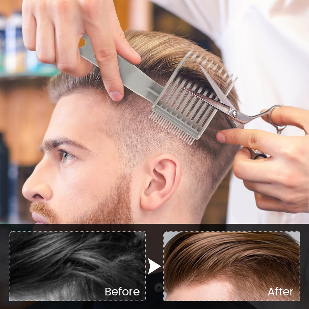 2-Pack Professional Barber Fade Combs - Curved & Flat Top Hair Cutting Combs for Men, Styling & Fading Tools for Home, Salon or Professional Use (Black + Grey) - Perfect for Haircuts, Beard Trimming & Styling