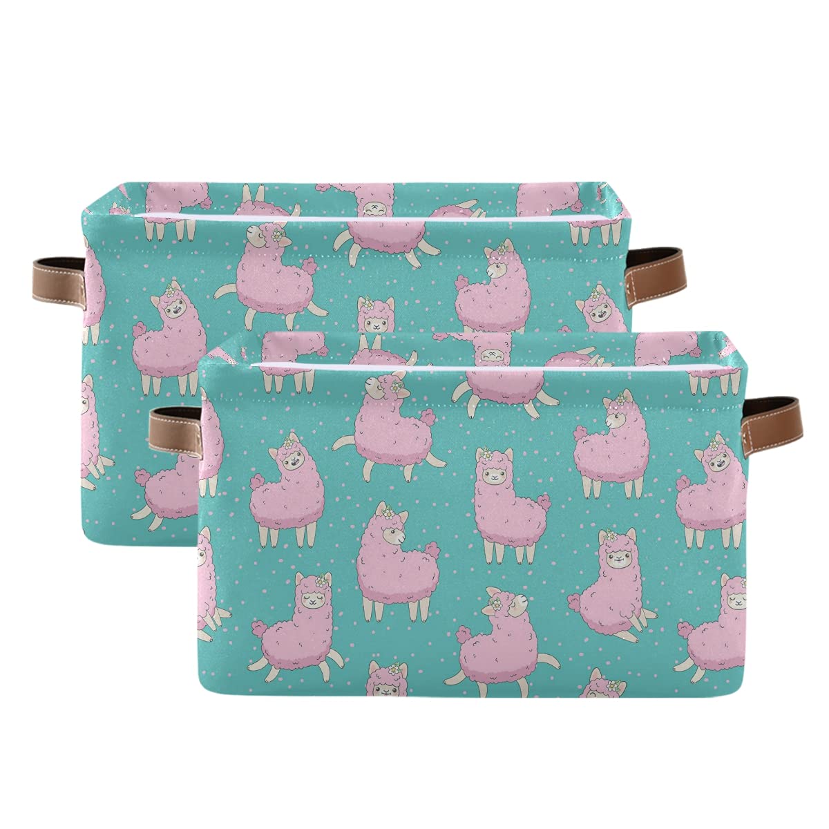 Pink Llama Alpaca Storage Baskets - Collapsible Canvas Nursery Bins & Toy Organizers for Kids Bedroom, Closet & Laundry (2-Pack) - Perfect for Organizing Toys, Clothes & Home Decor
