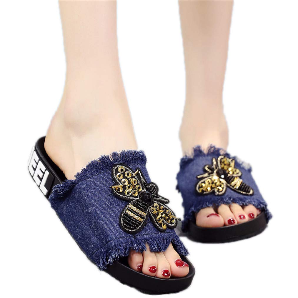 Women's Wild Denim Platform Flip Flops - Beach & Casual Wear