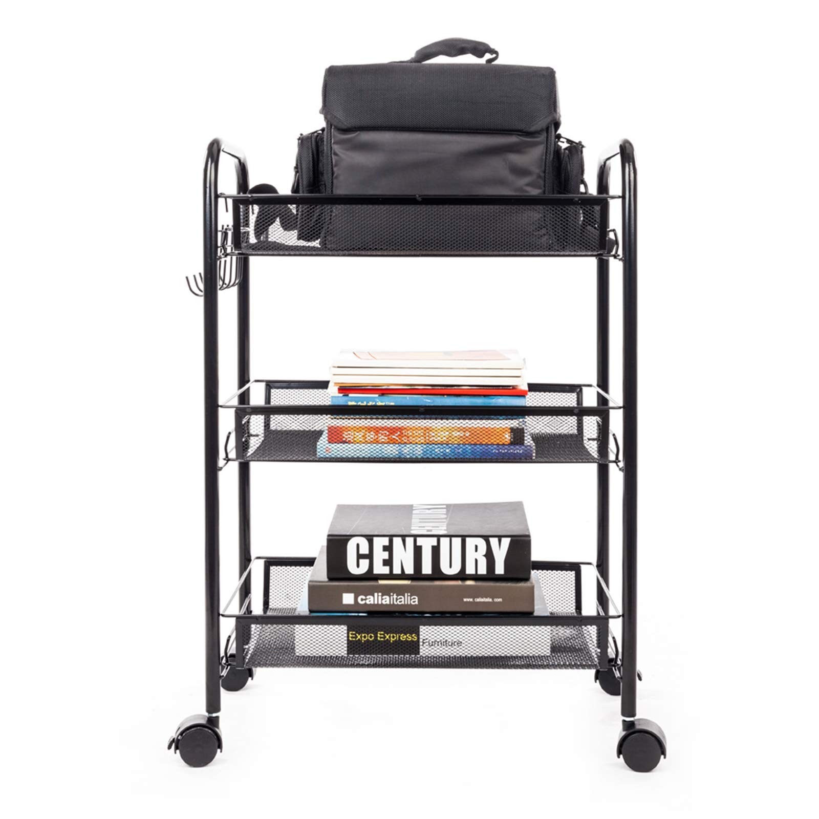 3-Tier Mesh Wire Rolling Cart with Lockable Wheels - Multi-Purpose Utility Cart for Home, Office & Kitchen Storage Organization (Black) | Perfect for Pantry, Bathroom, Garage & Dorm Room Organization