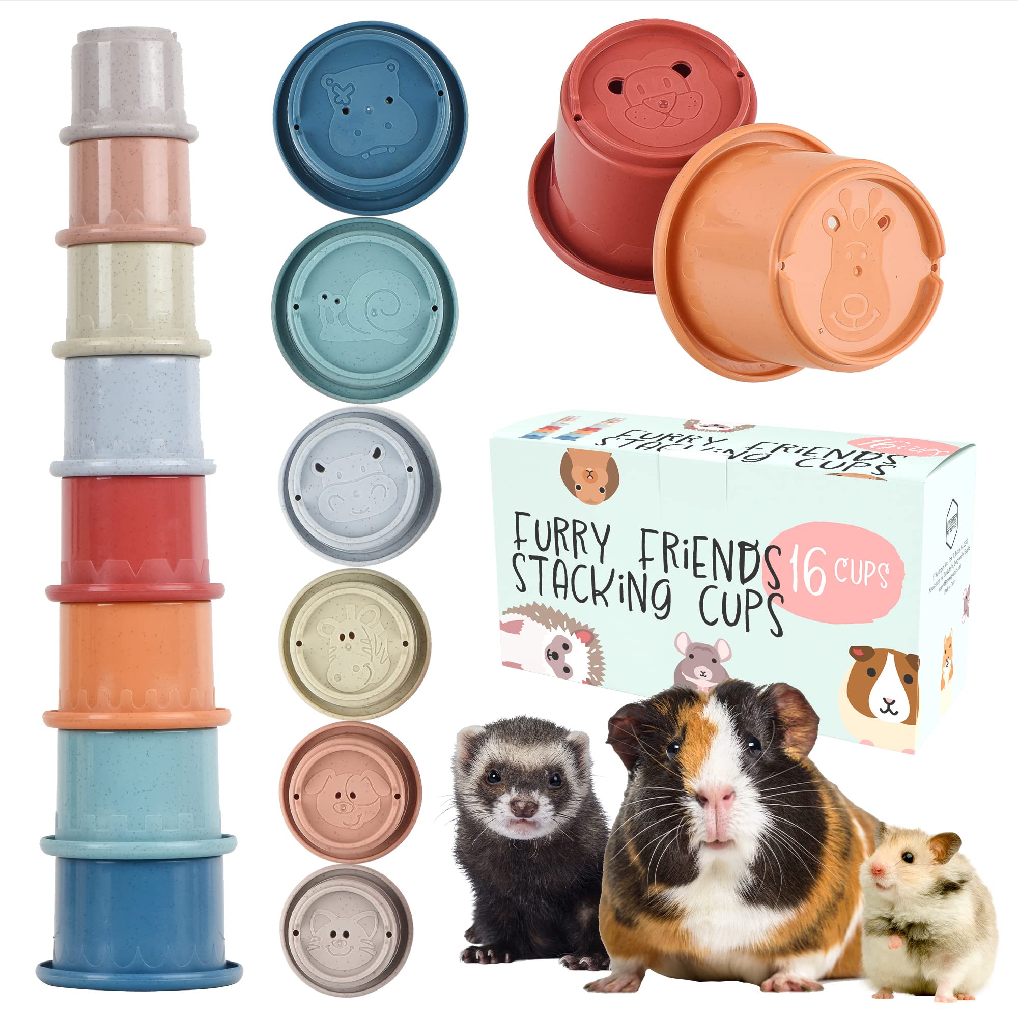 Colorful Wheat Straw Stacking Cups for Rabbits & Small Pets - Fun Enrichment Toys for Playtime