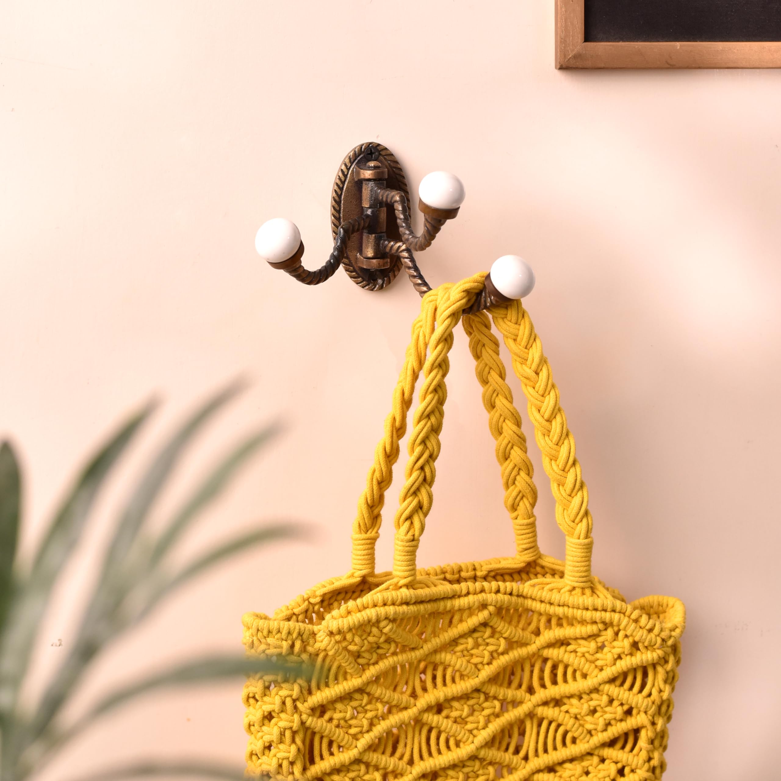Vintage Iron & Ceramic Swivel Wall Hooks - 3-Prong Foldable Coat Hangers for Towels, Robes & Jackets | Antique-Style Space-Saving Solution for Bathroom, Bedroom & Entryway Organization