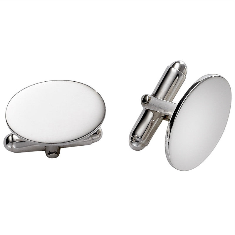 Elegant Sterling Silver Small Plain Oval Cufflinks for Men - Perfect for Weddings, Business Meetings & Formal Occasions