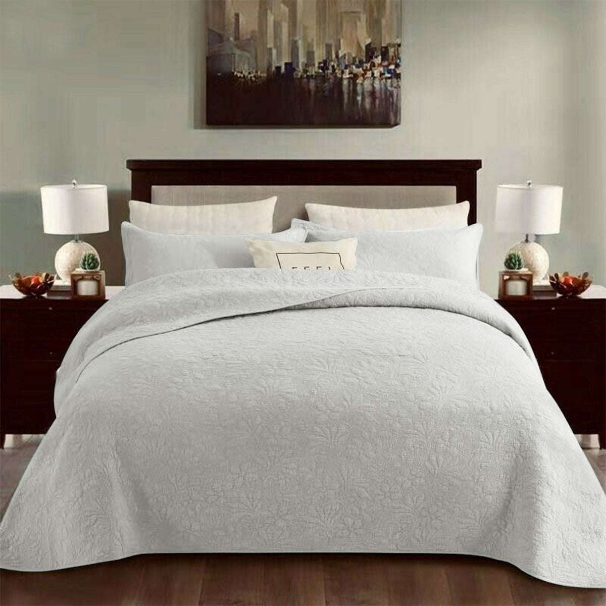 100% Cotton Floral White Queen Coverlet Set - Soft & Breathable Bedding for Cozy Home Decor