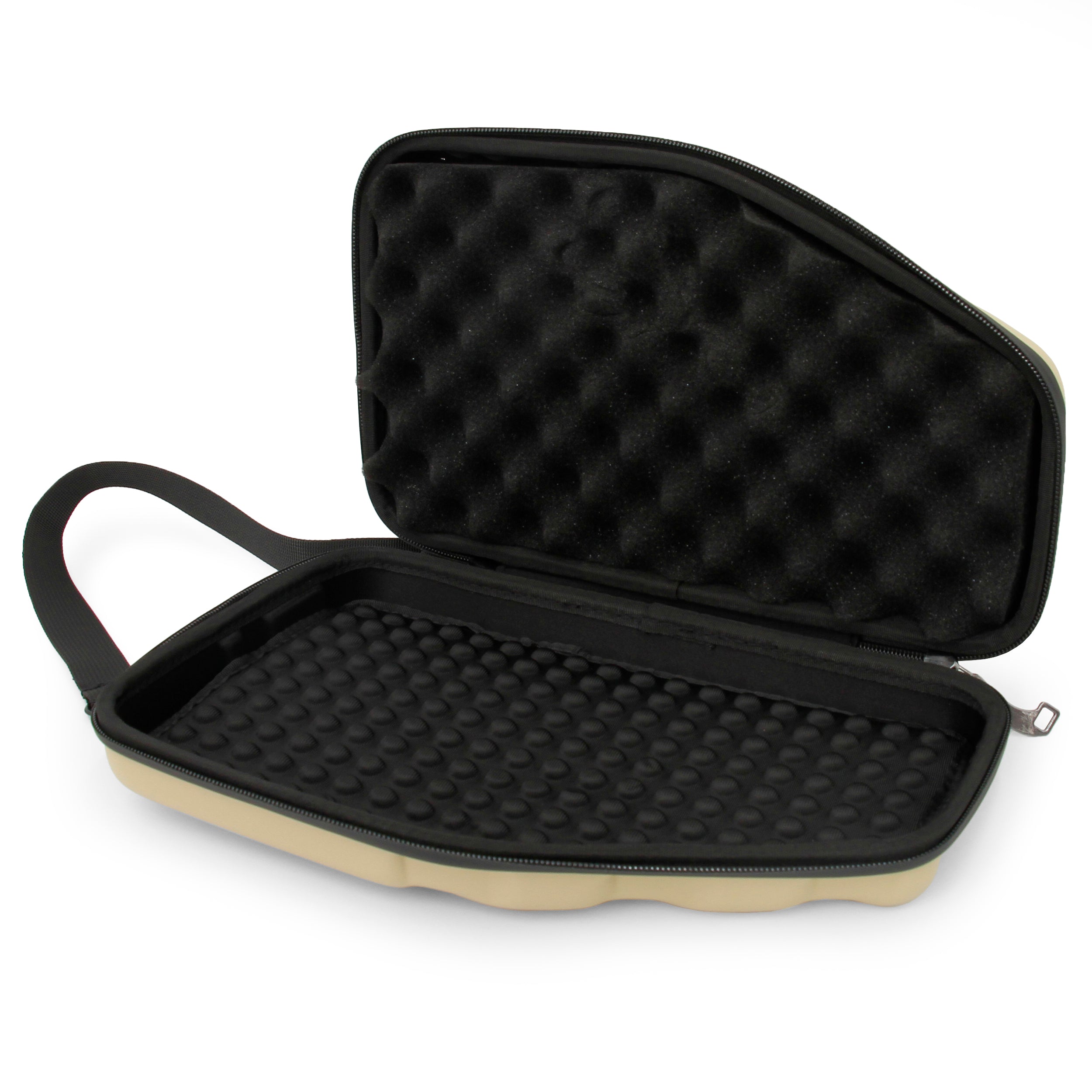 CASEMATIX Locking Pistol Case for Small to Large 9mm Handguns - Secure Gun Storage with Extra Magazine Space & Locking Zippers (Tan) - Perfect for Range, Travel & Home Security