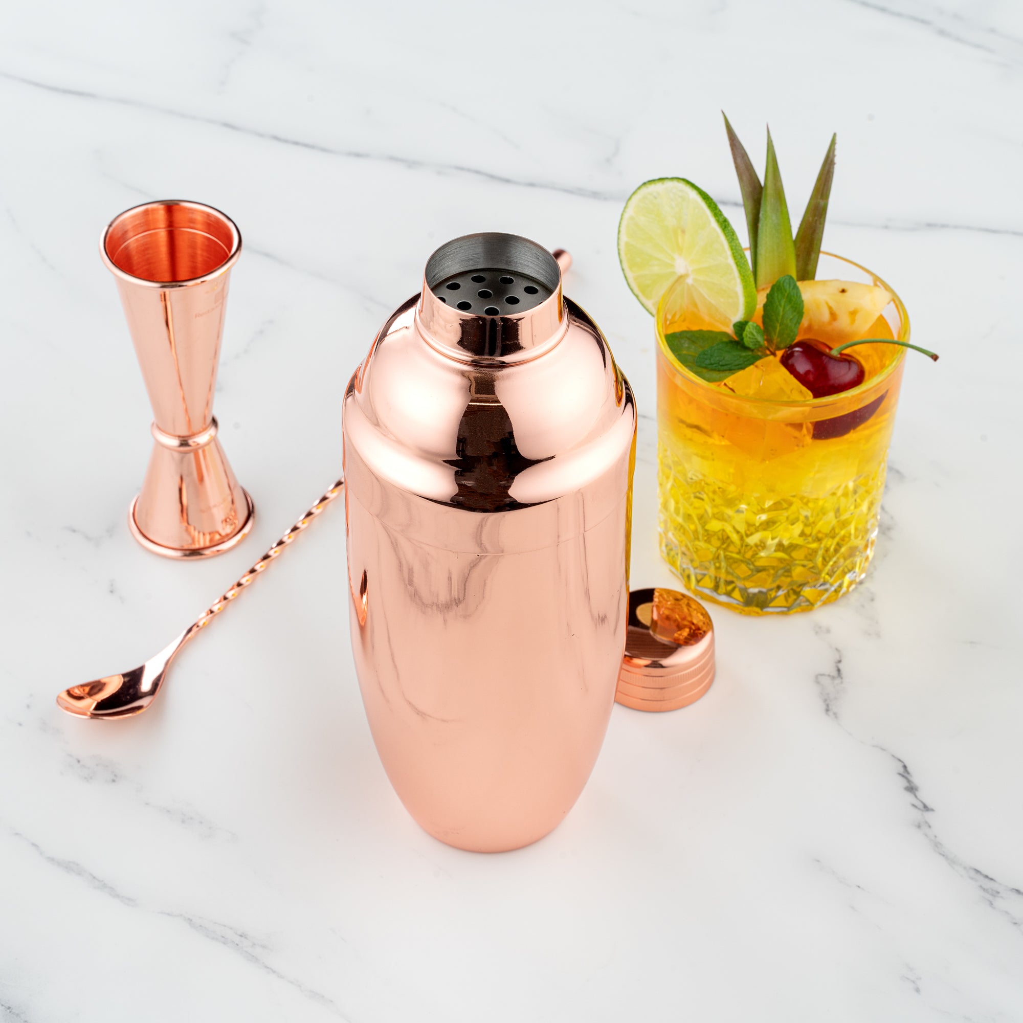 Bar Lux 24 oz Copper Plated Stainless Steel Cobbler Cocktail Shaker - 3.25