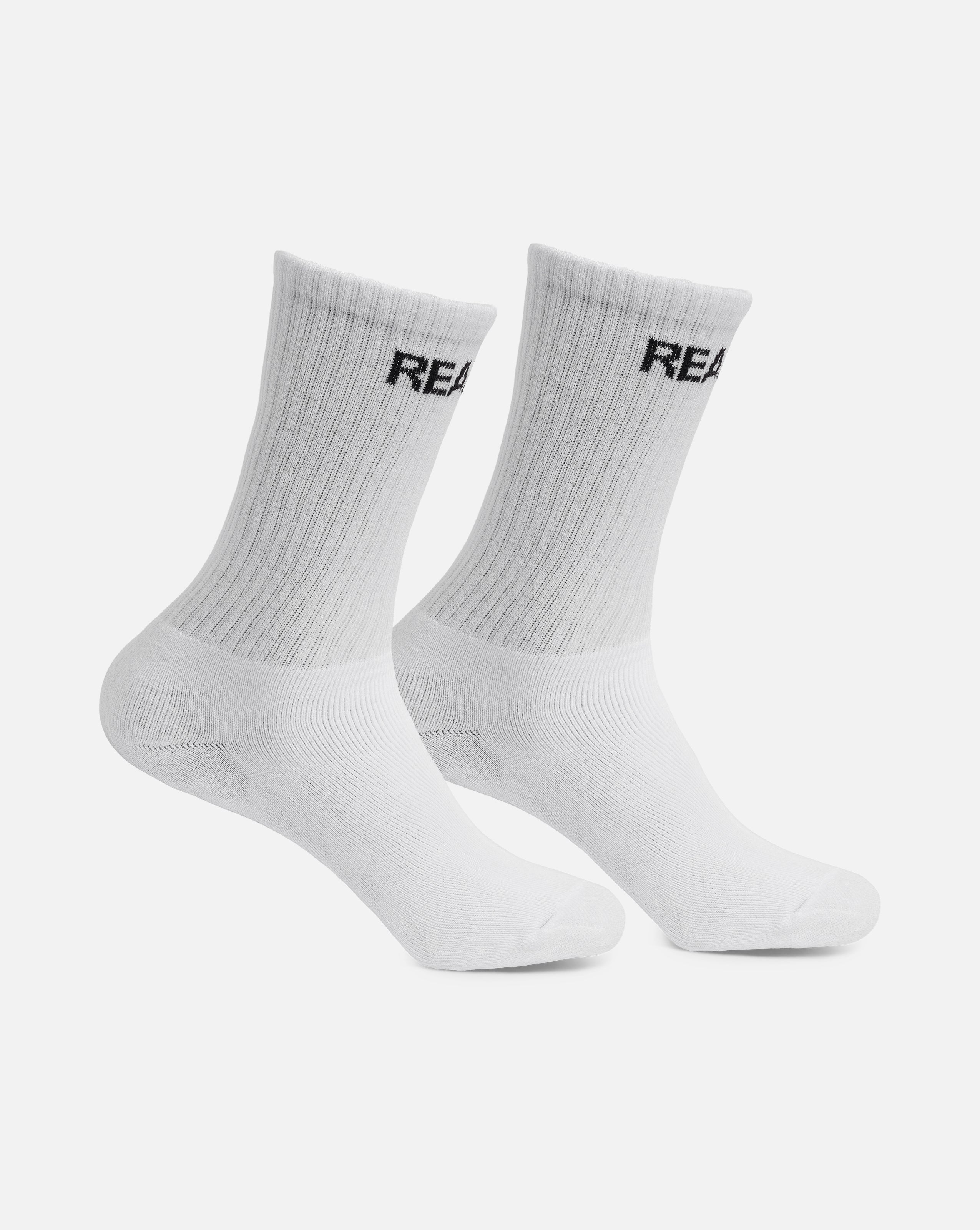SSS Realism Core Logo Socks - White Athletic Crew Socks for Men & Women - Comfortable Casual & Workout Socks for Running, Gym, and Everyday Wear