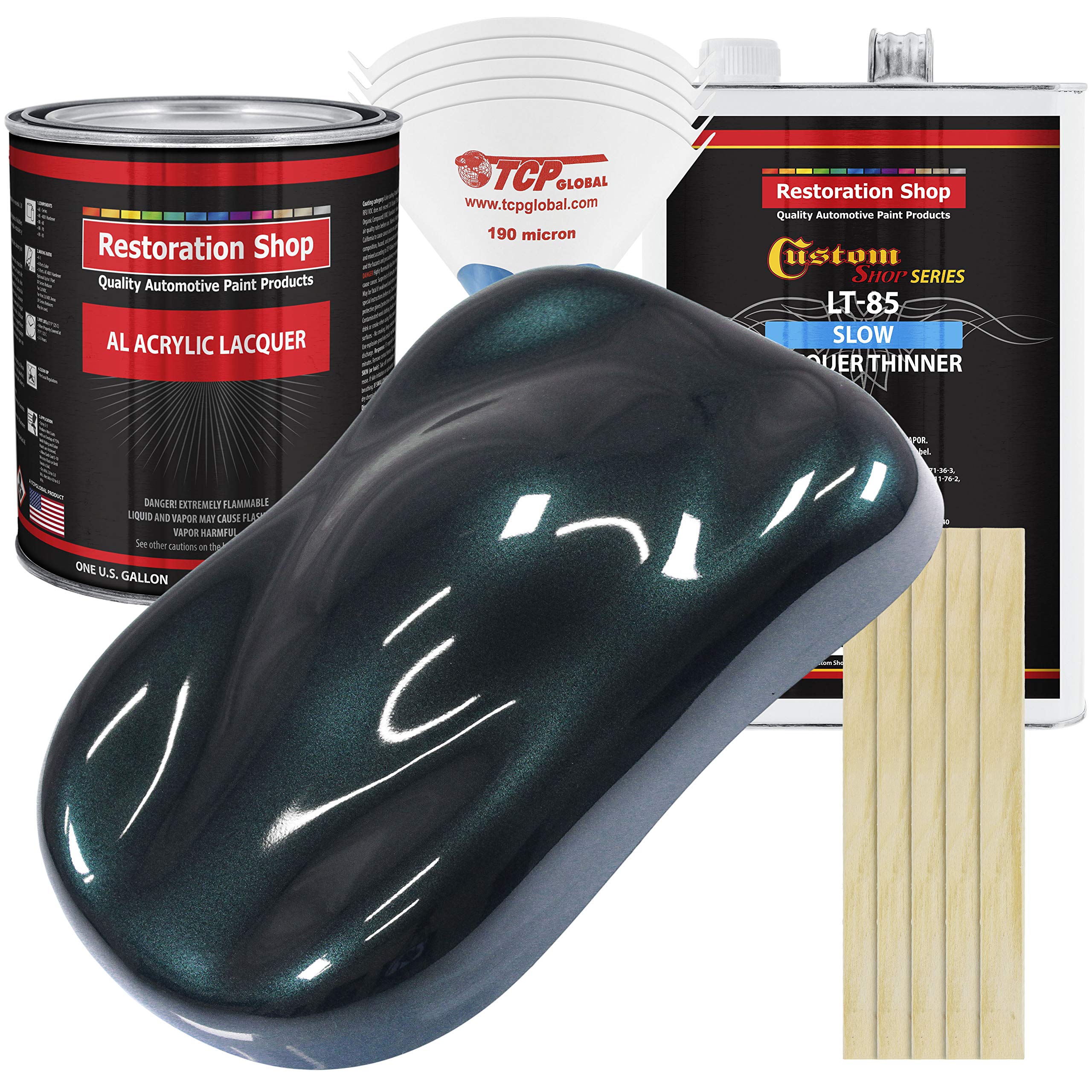 Dark Turquoise Metallic Acrylic Lacquer Auto Paint Gallon Kit - Professional Automotive Refinish Coating for Cars, Trucks, Guitars & Furniture - Includes Slow Dry Thinner for Smooth Gloss Finish | Perfect for DIY Restoration Projects & Vehicle Touch-Ups