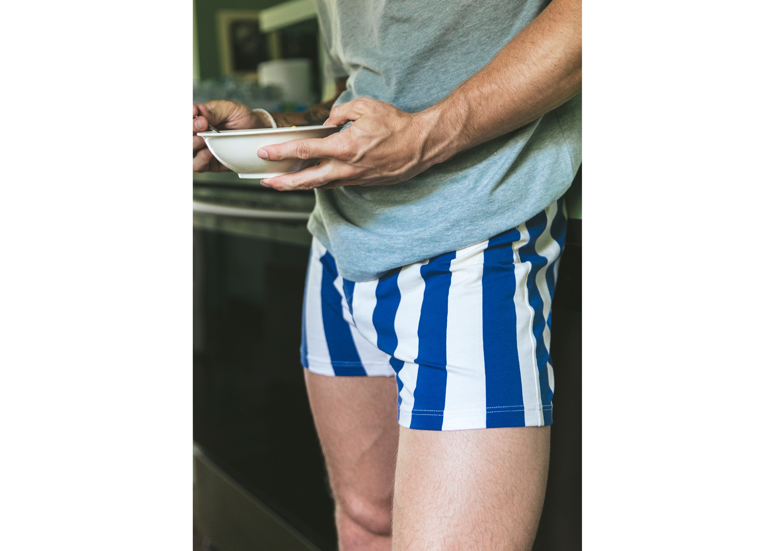 Slim Fit Boxer Briefs for Men - Navy & Cream Cabana Stripe - Soft Comfortable Underwear for Everyday Wear, Workout, and Travel