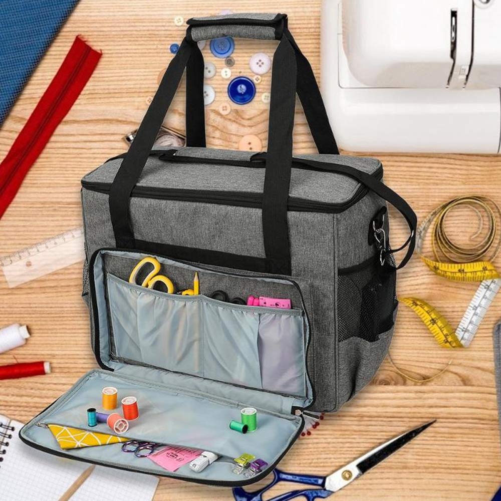 Lustar Portable Sewing Machine Carrying Case with Compartment Pockets & Shoulder Strap - Durable Storage Tote Bag for Most Sewing Machines (Blue) - Perfect for Travel, Classes & Home Sewing Projects