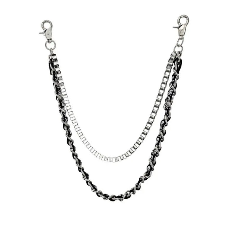 Double Layer Wallet Chain with Skull Weave - Stylish & Durable Metal Wallet Accessory for Men | Perfect for Bikers, Rockers & Everyday Carry