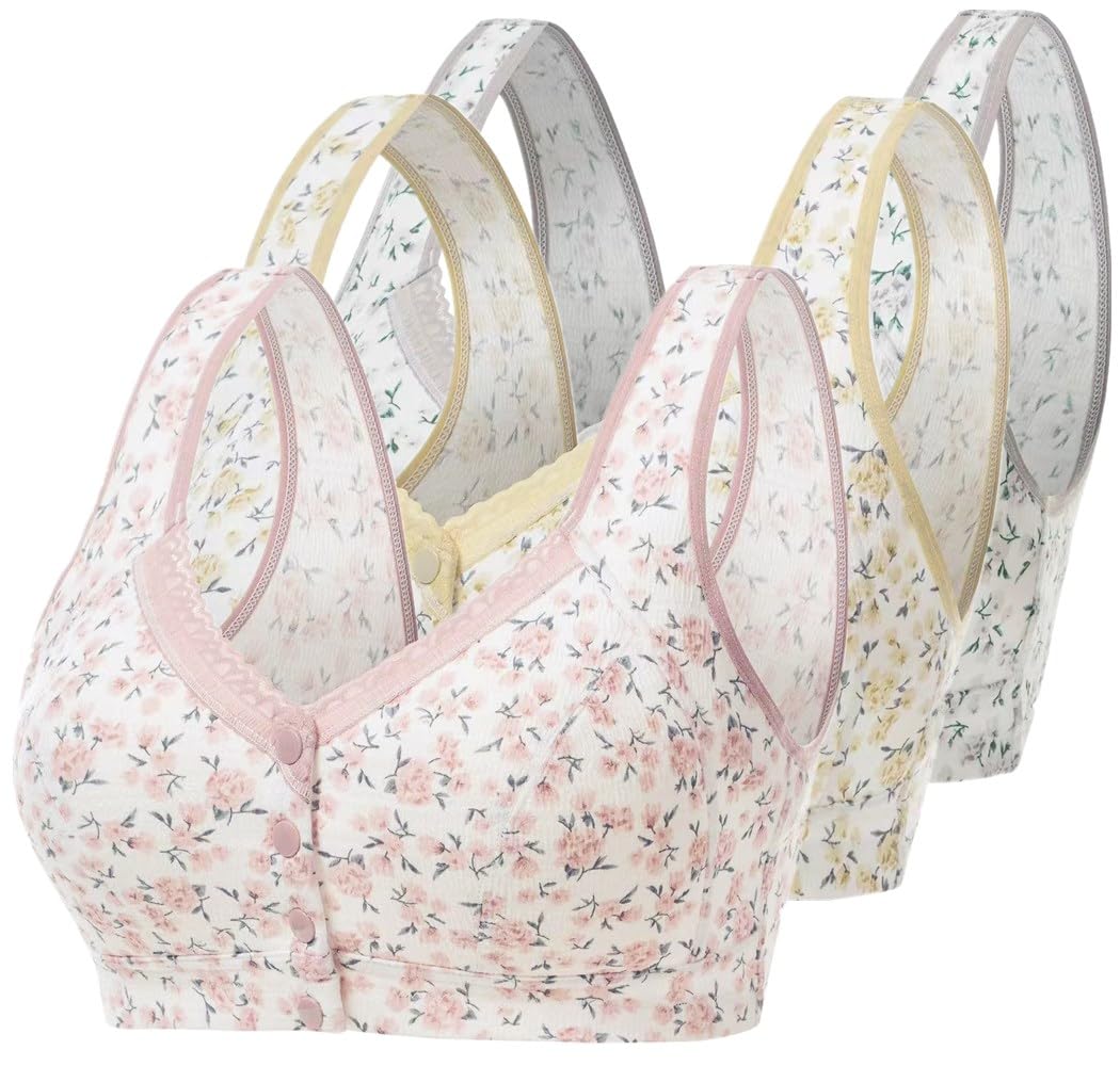 3 Pack Women's Plus Size Wireless Sleep Bras - Soft Cotton Front Closure Comfort Bras with Removable Pads | Cozy Lounge & Nighttime Wear for Ultimate Relaxation