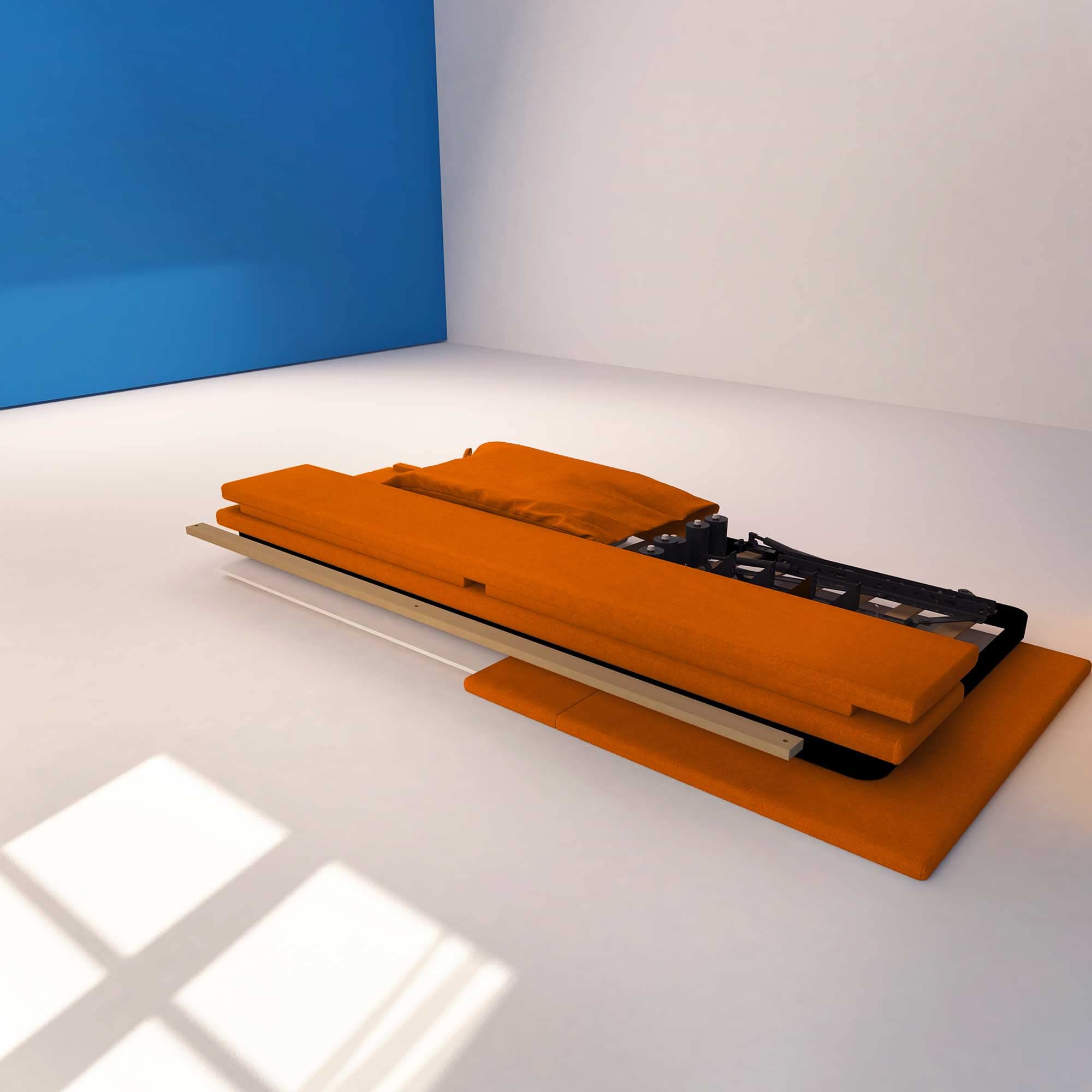 Baldiflex Single Bed with Storage - Licia Soft Synthetic Leather, Slatted Base for Single Mattress, 90 x 200 cm, Padded Headboard, Orange - Perfect for Small Bedrooms, Guest Rooms & Studio Apartments