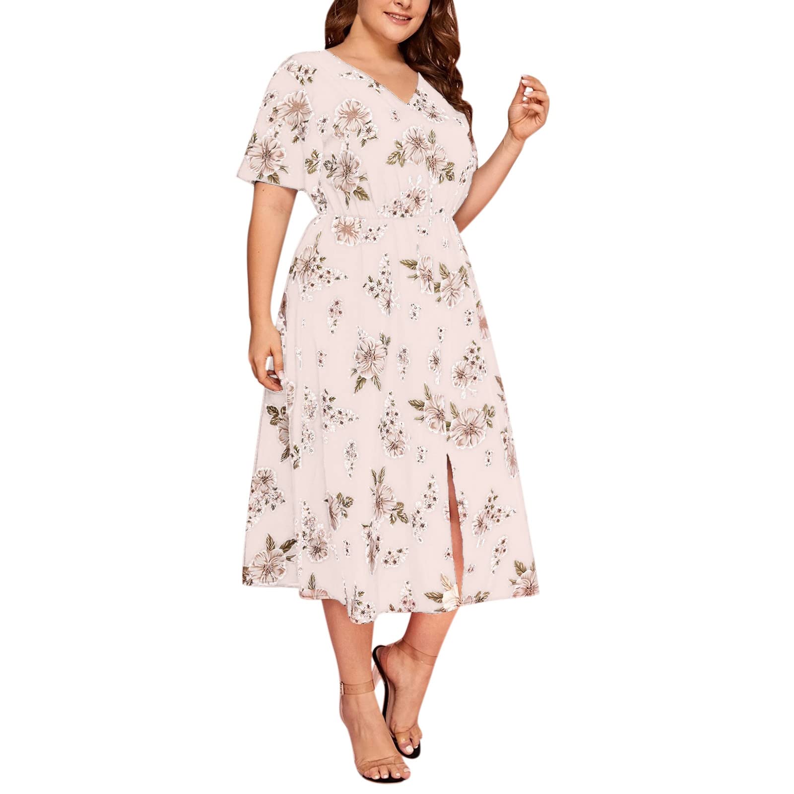 Plus Size Bohemian Maxi Dress for Women - Floral Summer Boho High Waist V-Neck Long Dress for Wedding Guest, Beach Party & Vacation | Perfect for Outdoor Events, Date Nights & Special Occasions