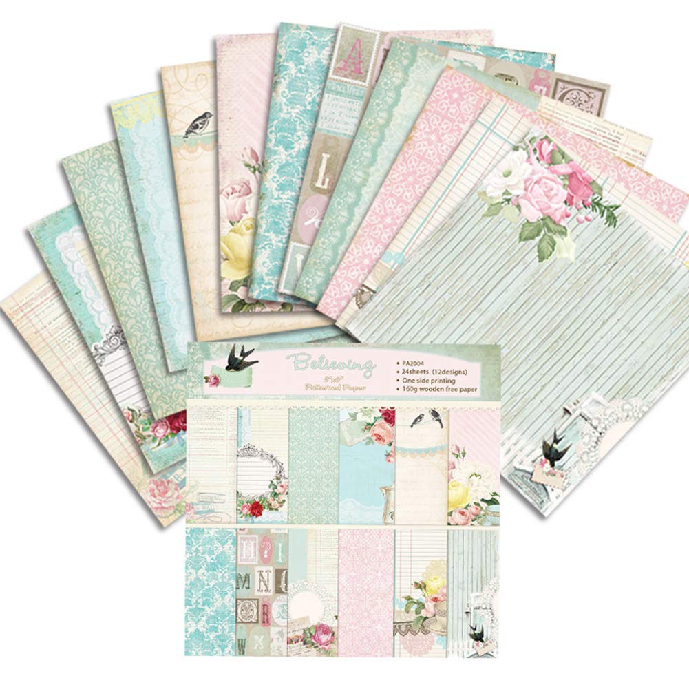 24-Piece Floral Scrapbook Paper Pad - Premium 6