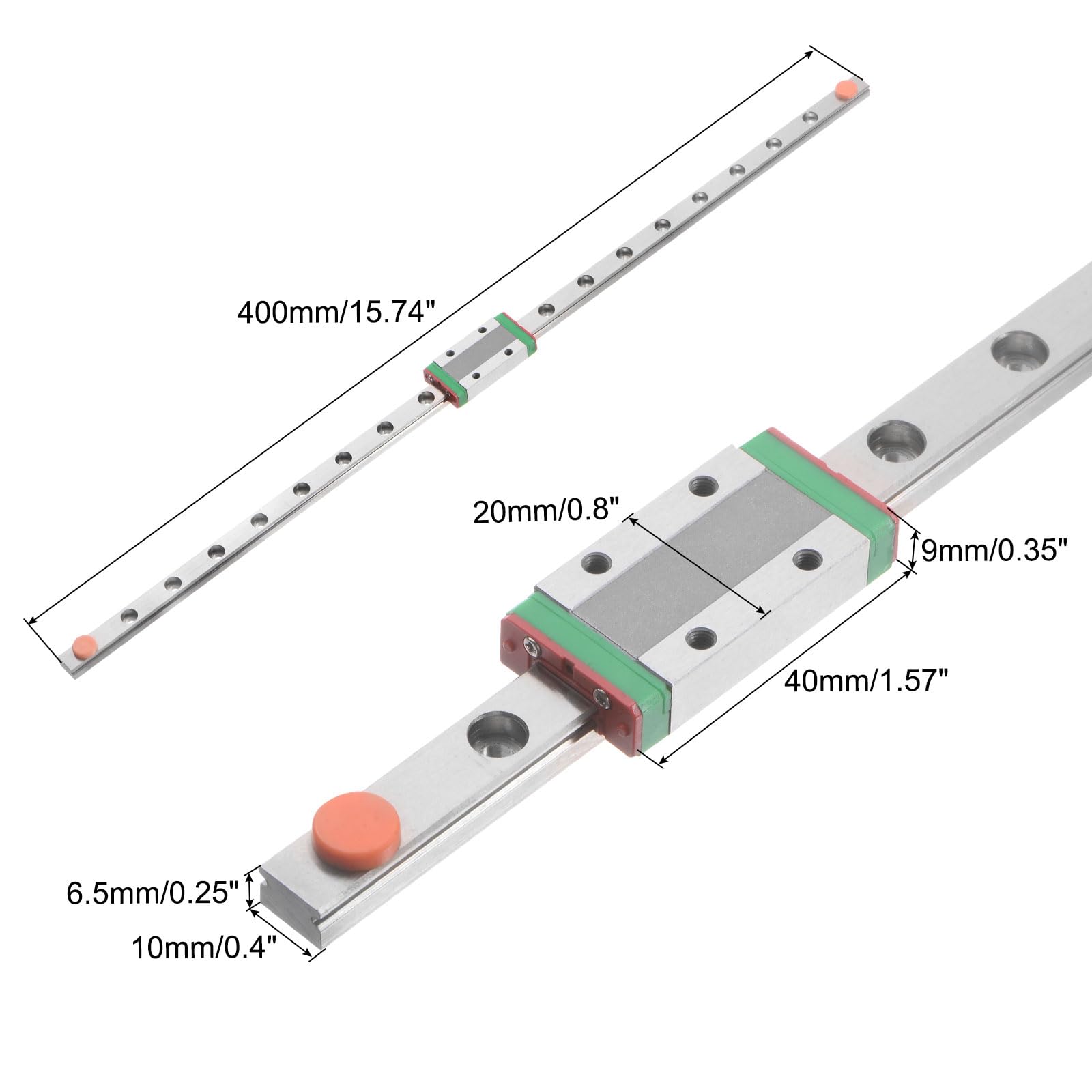 uxcell MGN9H 400mm Linear Rail Guide - High Precision Bearing Steel Sliding Carriage Block for 3D Printer & CNC Machine Upgrade - Chrome Plated for Durability - Perfect for DIY CNC Routers, Laser Cutters, and Industrial Automation Projects