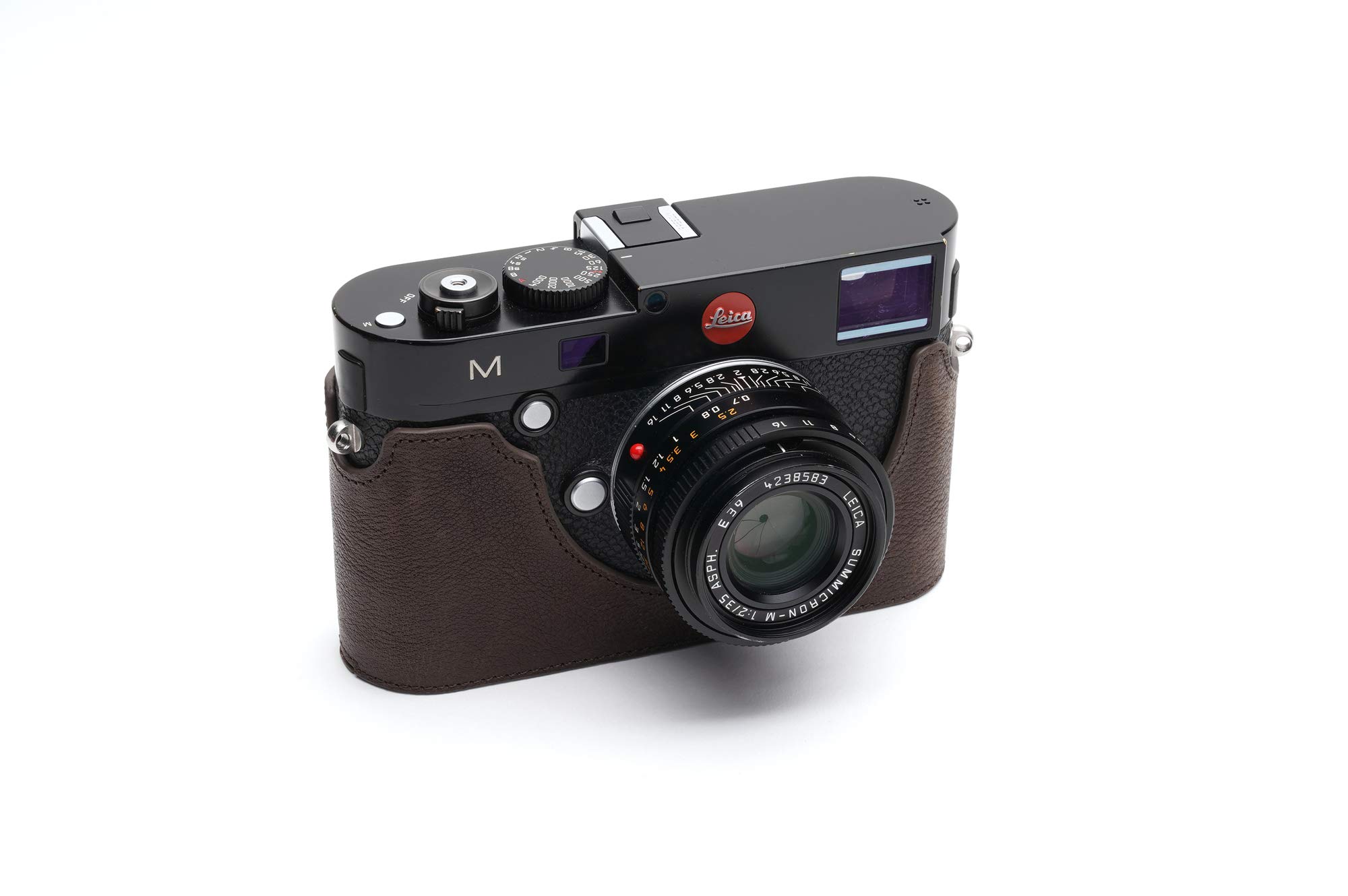 Genuine Leather Half Case for Leica M Series Cameras (M, M-P, Typ240, Typ246, M262, M-M, M240P) - Bottom Opening Design with Hand Strap - Coffee Brown - Perfect for Travel & Street Photography