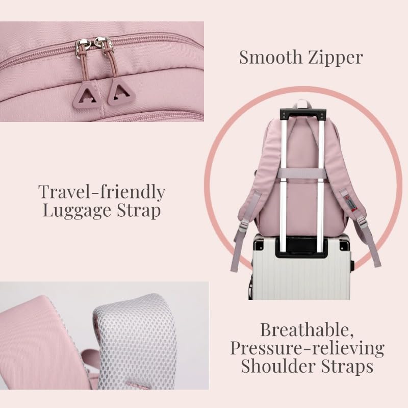 Stylish Purple Laptop Backpack for School & Travel - Large Capacity with Multiple Pockets, Luggage Strap - Perfect for Girls, Students & Commuters (Ideal for College, Work & Airplane Carry-on)