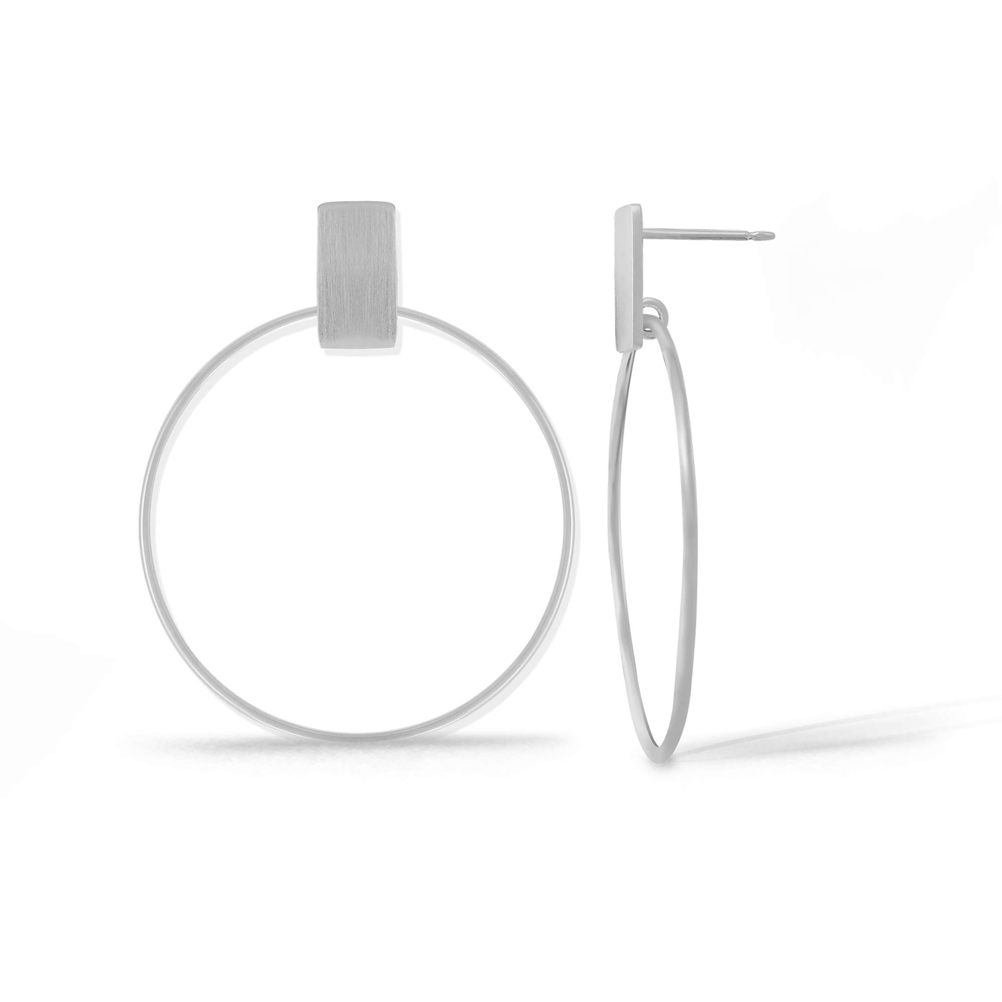 Boma Jewelry Sterling Silver Geometric Drop Hoop Post Earrings for Women | Dainty Minimalist Everyday Jewelry | Perfect for Work, Date Night & Special Occasions