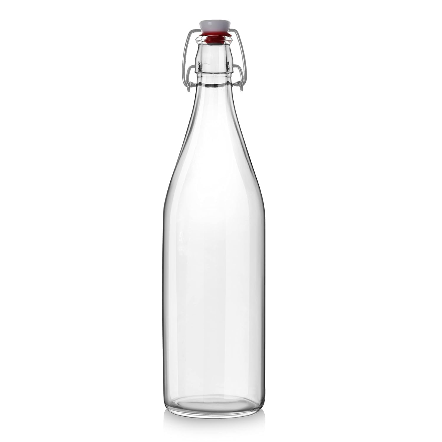 WQR Flip Top Glass Water Bottle - 1 Liter Leak Proof Swing Top Bottle with Airtight Stopper - Perfect for Water, Juice, Beer, Oil, Vinegar & Soda Storage - Clear Glass Beverage Container (Pack of 4) - Ideal for Home, Office, Camping & Outdoor Activities