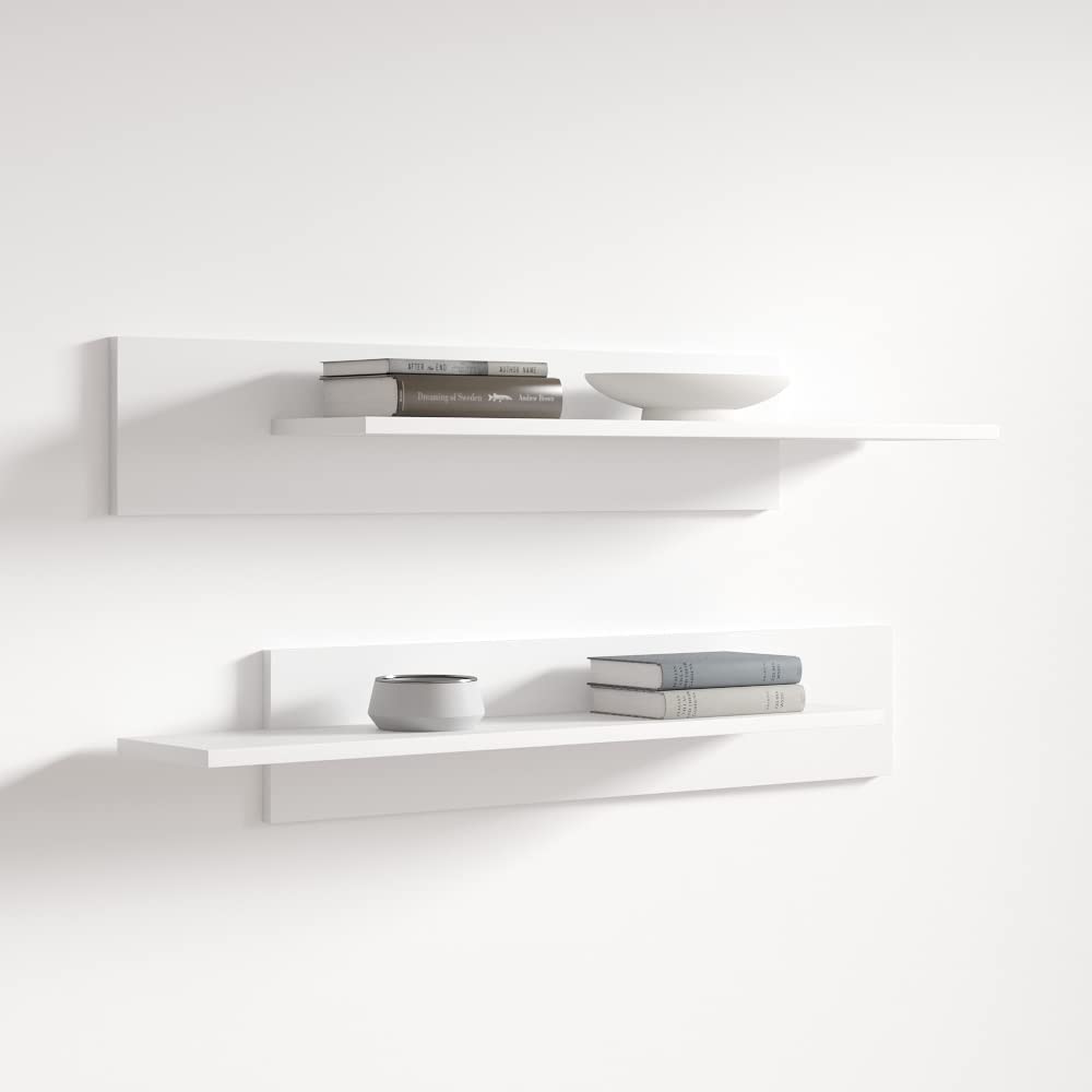 Modern Floating Wall Shelves - Durable White Wooden Book Storage with High Gloss Finish | Rectangular Fly Type-MX Modular Shelving for Living Room, Bedroom & Office Organization