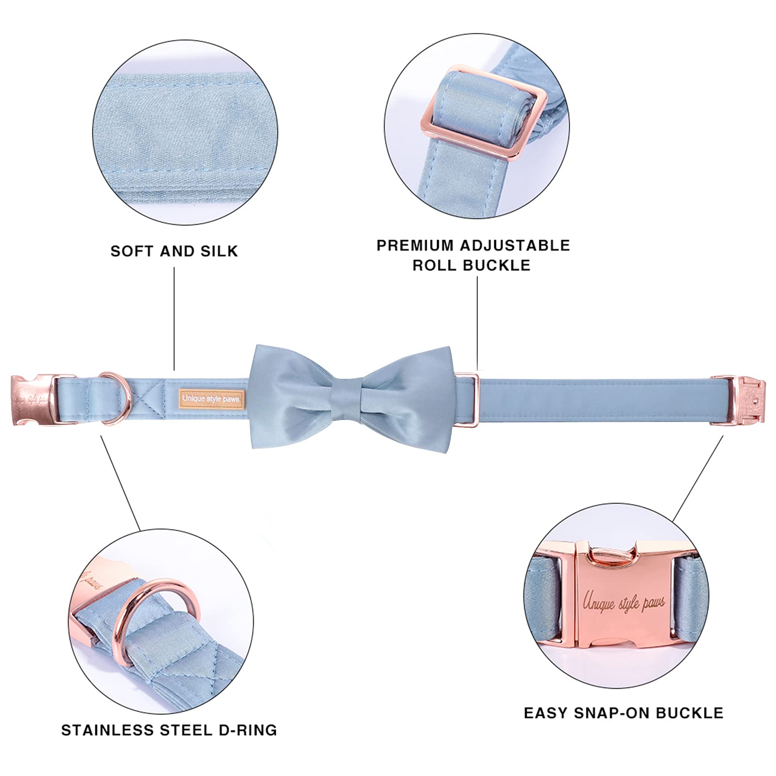 Stylish Blue Silk Dog Collar with Adjustable Bow Tie - Soft & Comfortable Pet Collar for Small Dogs - Perfect Gift for Puppies, Birthday & Special Occasions