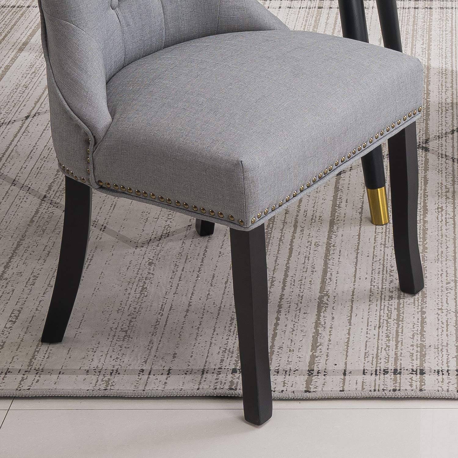 Gray Mid Century Modern Dining Chairs Set of 4 - Tufted Wingback Upholstered Fabric Kitchen Chairs with Solid Wood Legs - Perfect for Dining Room, Kitchen Island & Breakfast Nook