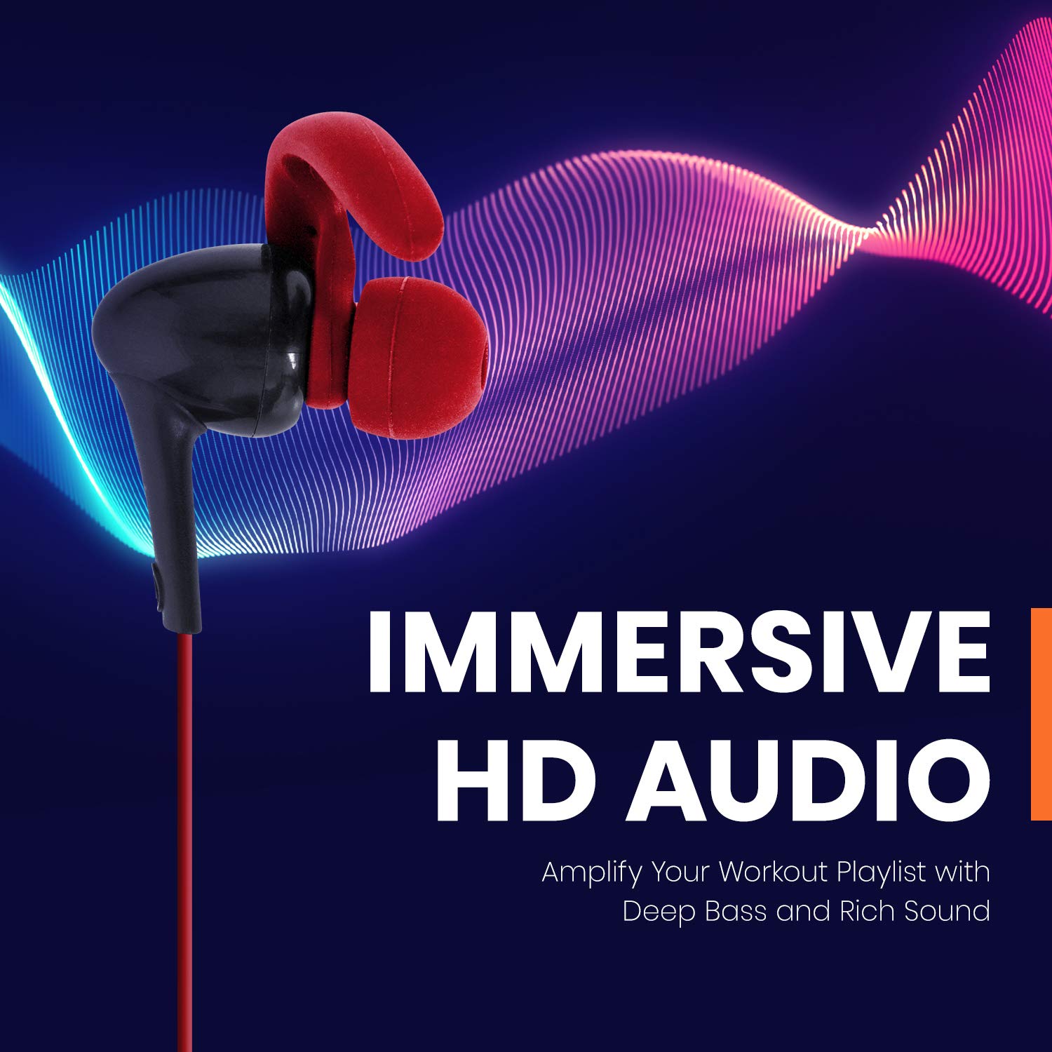 Helix Red Bluetooth Sports Earbuds - Wireless In-Ear Headphones with Secure Fit, Sweatproof, 12H Playtime for Running, Gym, Workout & Outdoor Activities