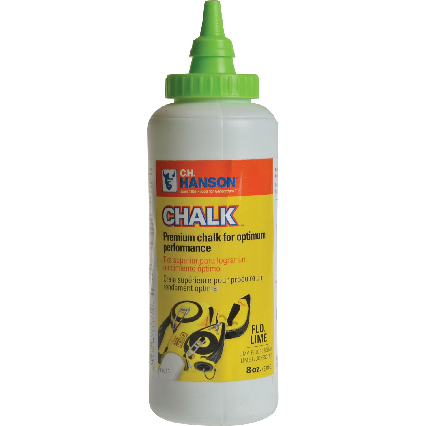 CH Hanson 11055 Flo Lime 8 oz. Chalk Refill - Premium Chalk for Marking & Measuring - Ideal for Construction, Masonry & DIY Projects