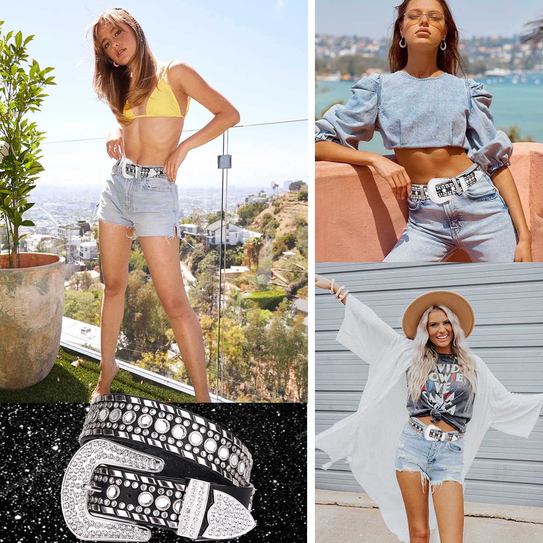 Sparkling Rhinestone Western Belt for Women - Stylish Cowgirl Studded Belt for Jeans & Pants | Perfect for Country Concerts, Rodeo Events & Western Fashion Outfits