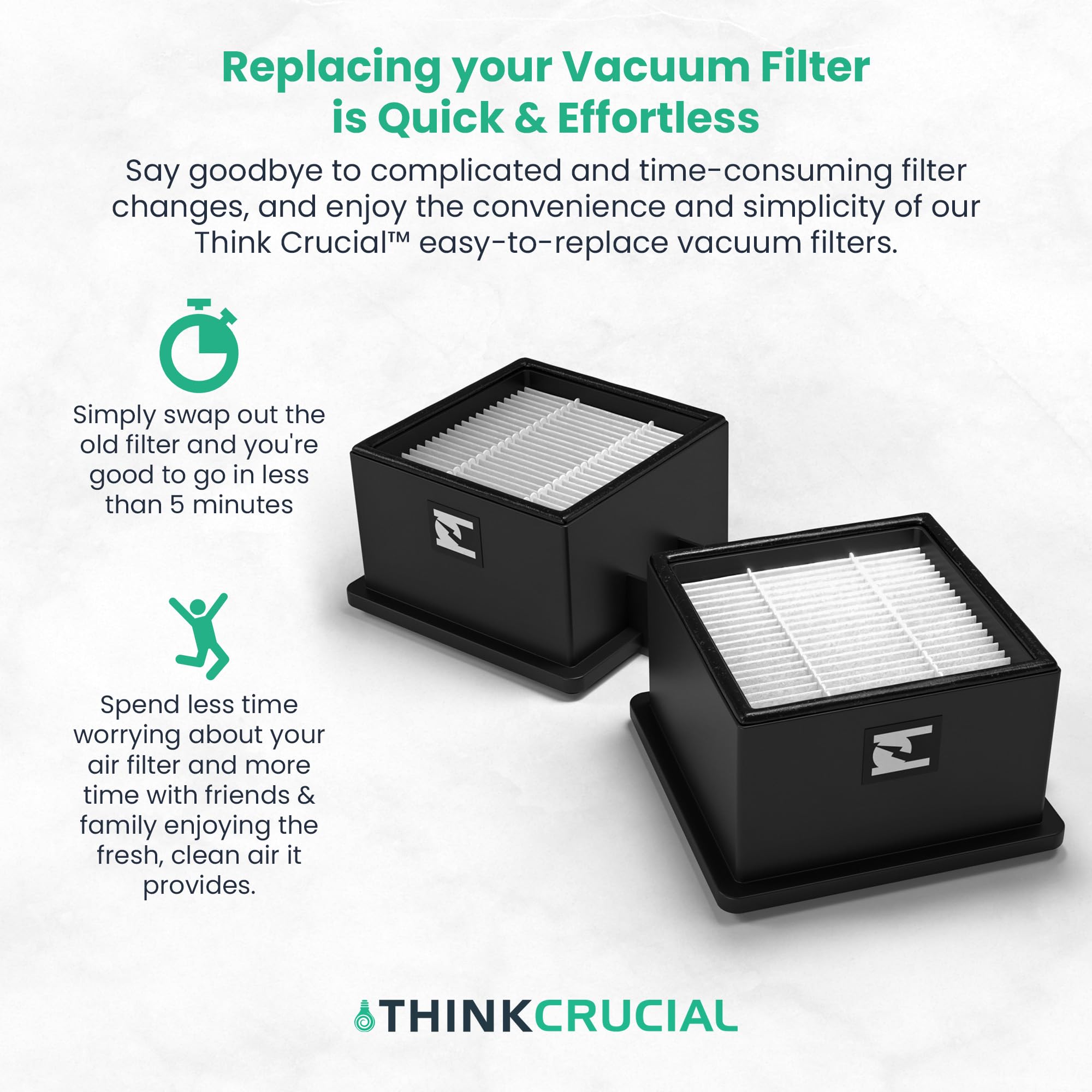 Crucial HEPA Vacuum Filters for Dirt Devil F-43 - 2 Pack for Home Cleaning