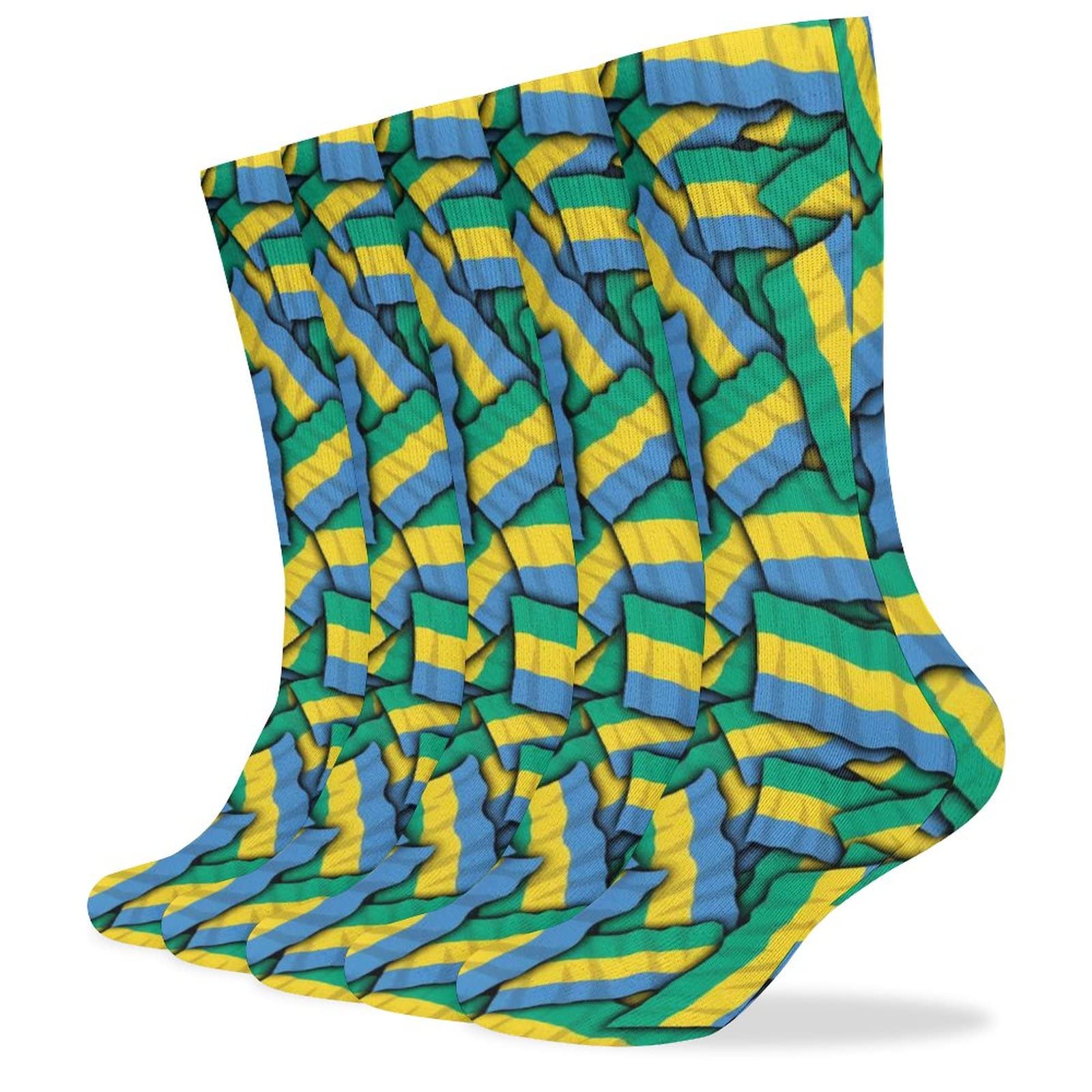 Gabon Flag Casual Socks - Moisture Wicking & Breathable Athletic Socks for Men & Women (5 Pairs) - Perfect for Running, Gym Workouts & Everyday Wear