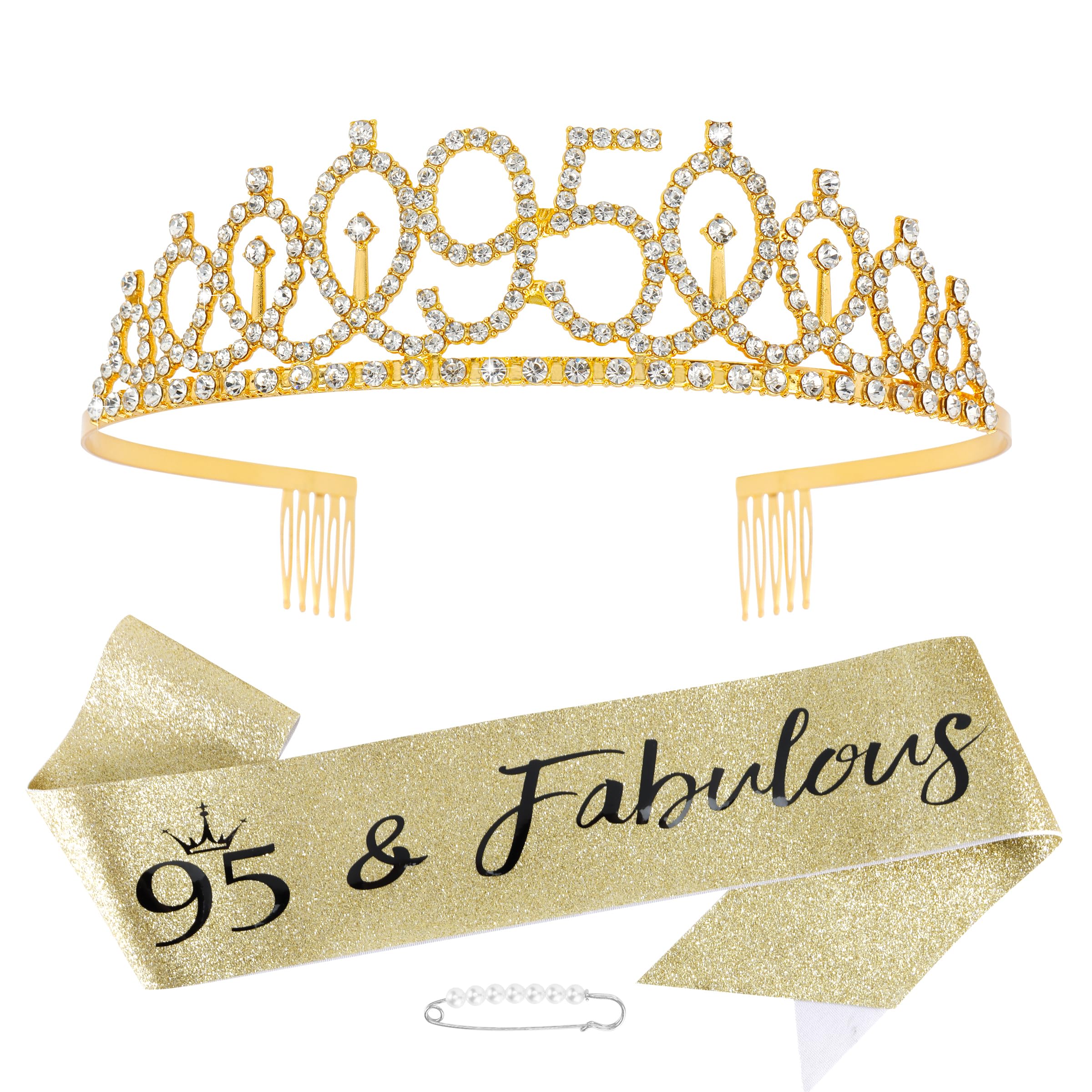 95th Birthday Sash & Gold Tiara Set - Elegant Birthday Gifts & Decorations for Women - Perfect for Milestone Celebrations, Retirement Parties & Grandmother's Special Day