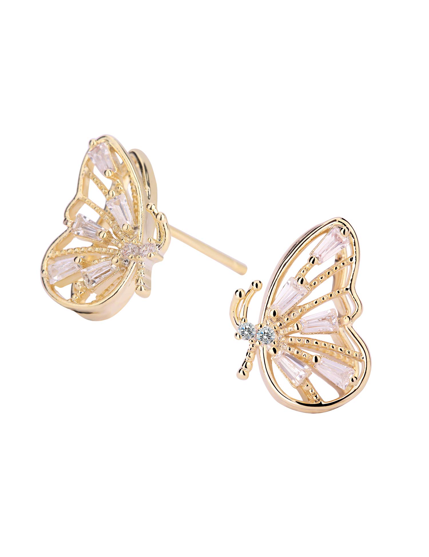 CZ Paved Small Butterfly Earrings for Women & Girls - Tiny Half Butterfly Stud Earrings in Gold & Black - Perfect for Daily Wear, Parties & Gifts