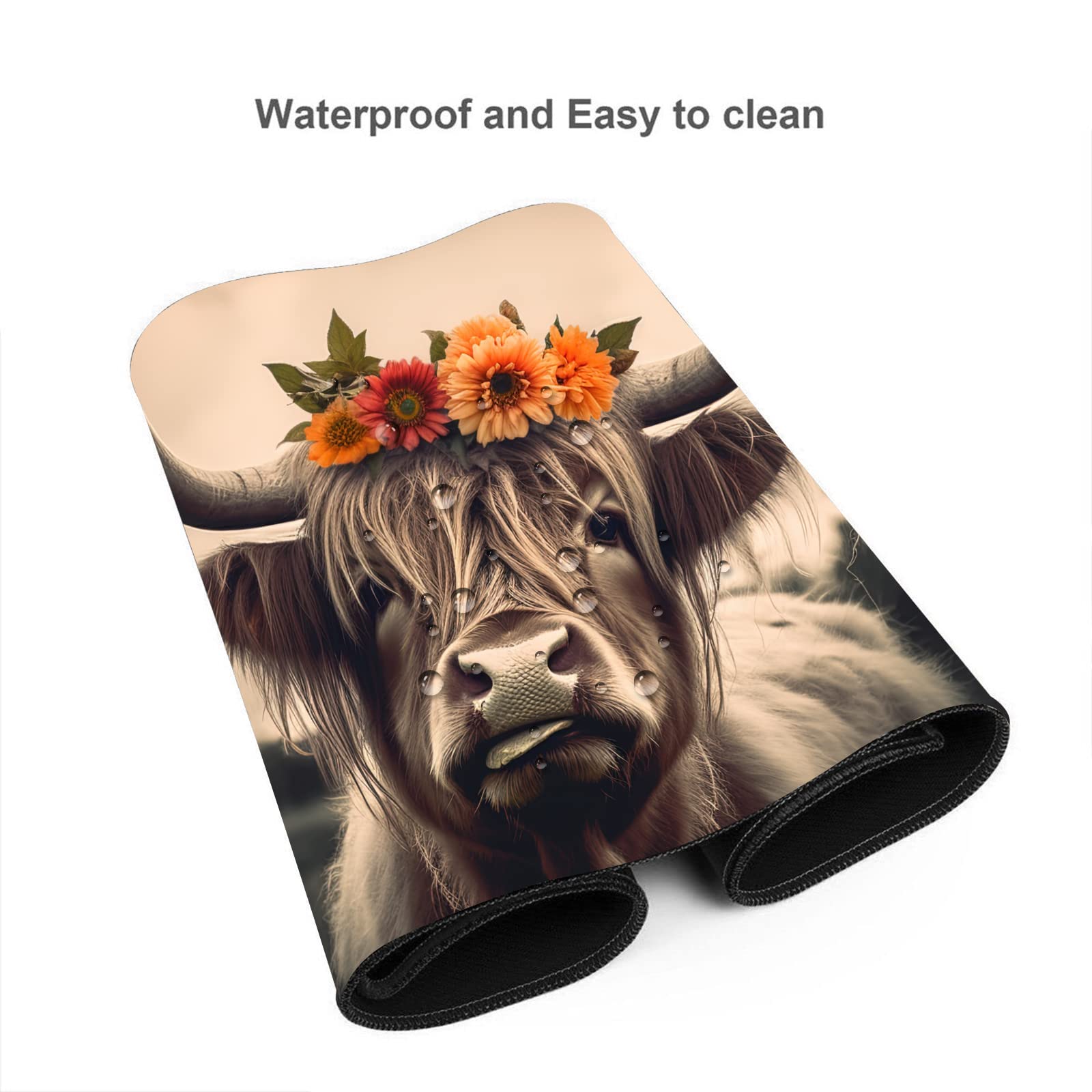 Highland Cow XXL Gaming Mouse Pad (35''×15.7'') - Non-Slip Base & Stitched Edges Desk Mat for Office, Computer & Keyboard | Perfect for Gaming Setups, Home Office & Workstations