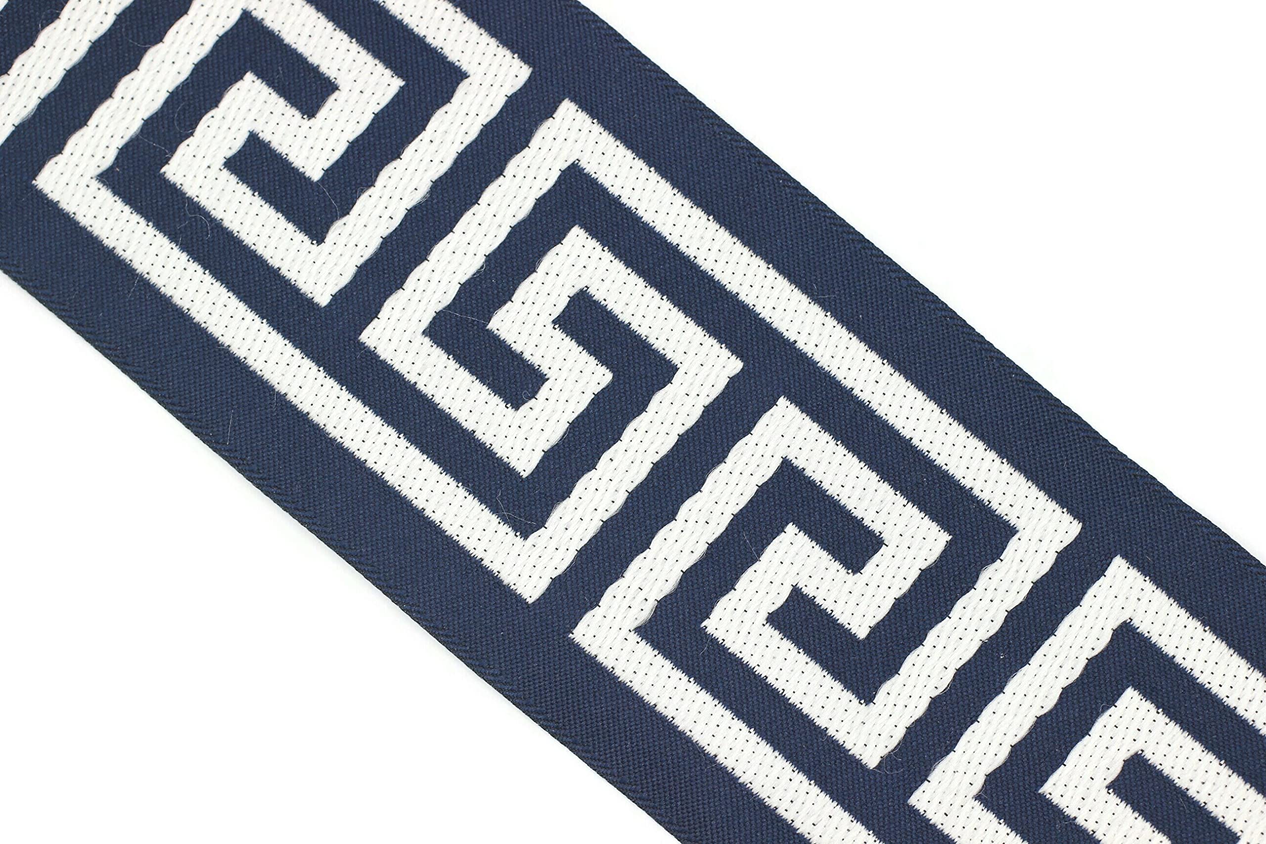 16 Yards Dark Blue Greek Key Ribbon Trim - 2.67 Inch Wide Jacquard Drapery Banding Tape for Curtains, Drapes & Upholstery Fabric (176-V10) - Perfect for Home Decor, DIY Projects & Wedding Decorations