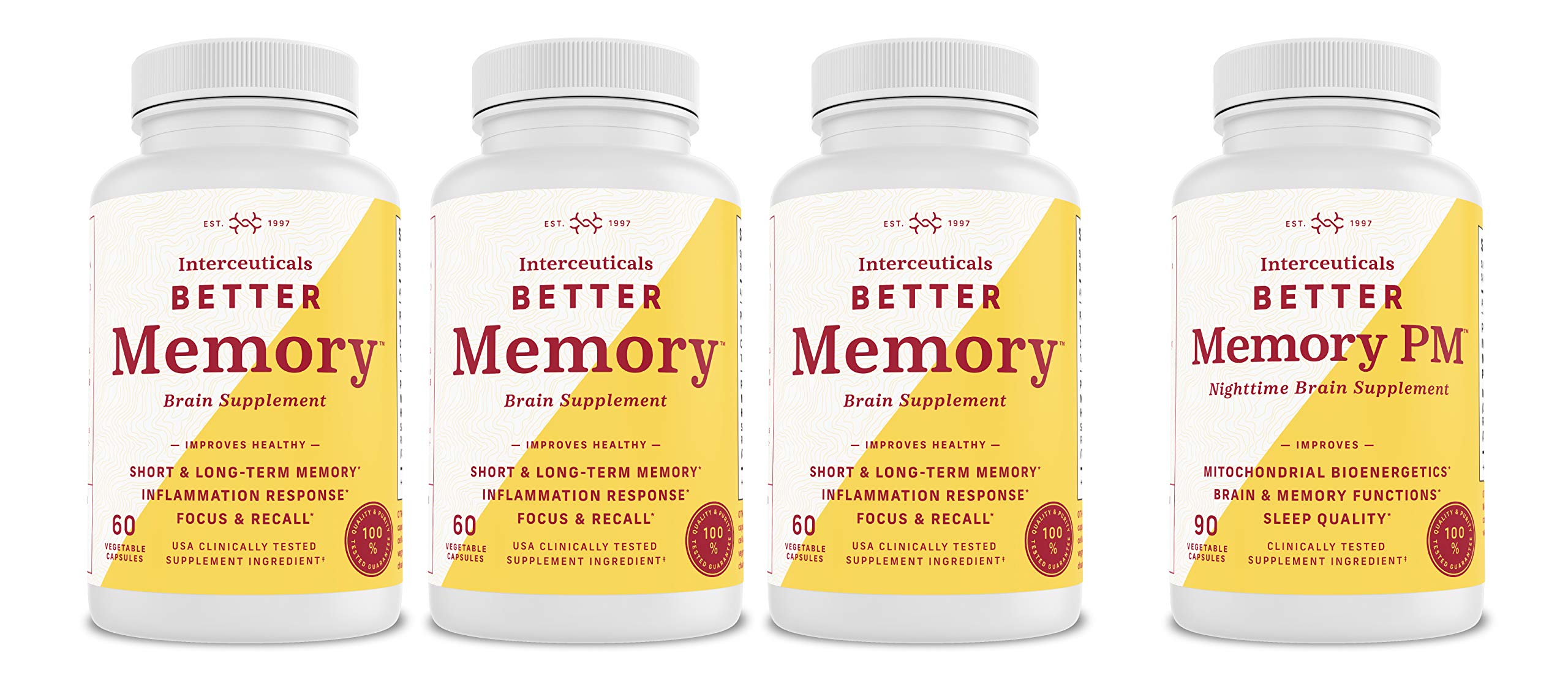Better Memory Combo Kit - 3 Better Memory & 1 Better Memory PM with High Absorption Turmeric Extract (4 Bottles) - Supports Brain Health, Focus & Restful Sleep for Students & Professionals