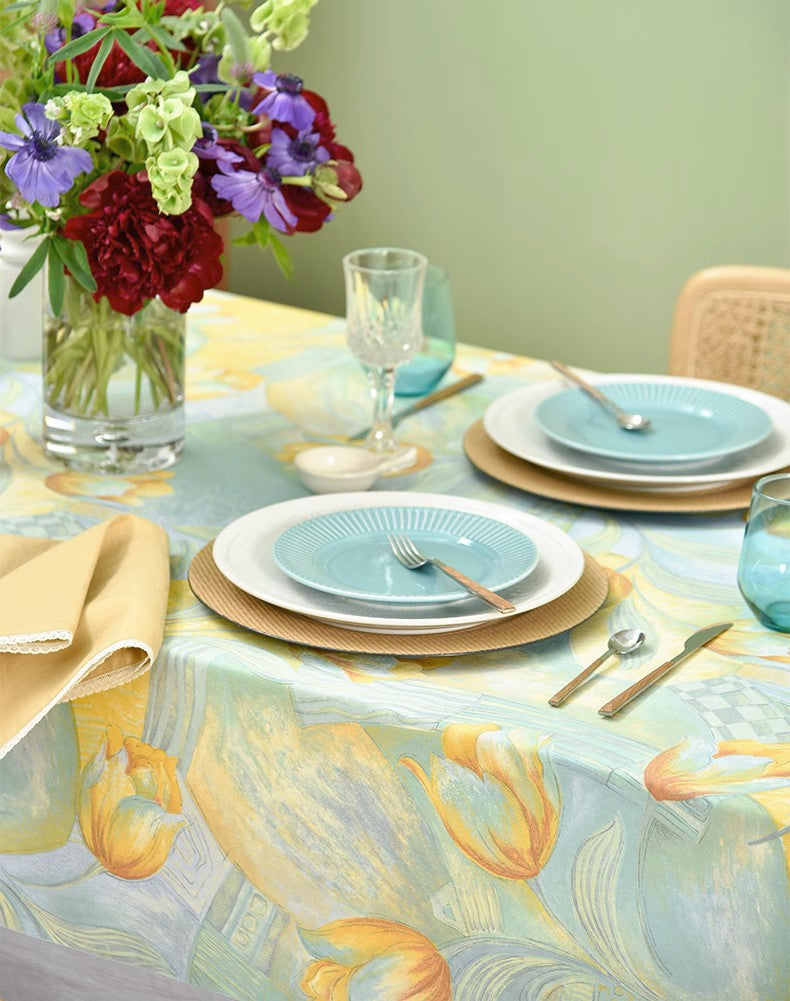 Country Farmhouse Tablecloth - Extra Large Rectangle Dining Table Cover with Tulip Flowers, Rustic Kitchen Tablecloth for Round or Square Tables | Perfect for Farmhouse Decor, Dinner Parties & Holiday Gatherings