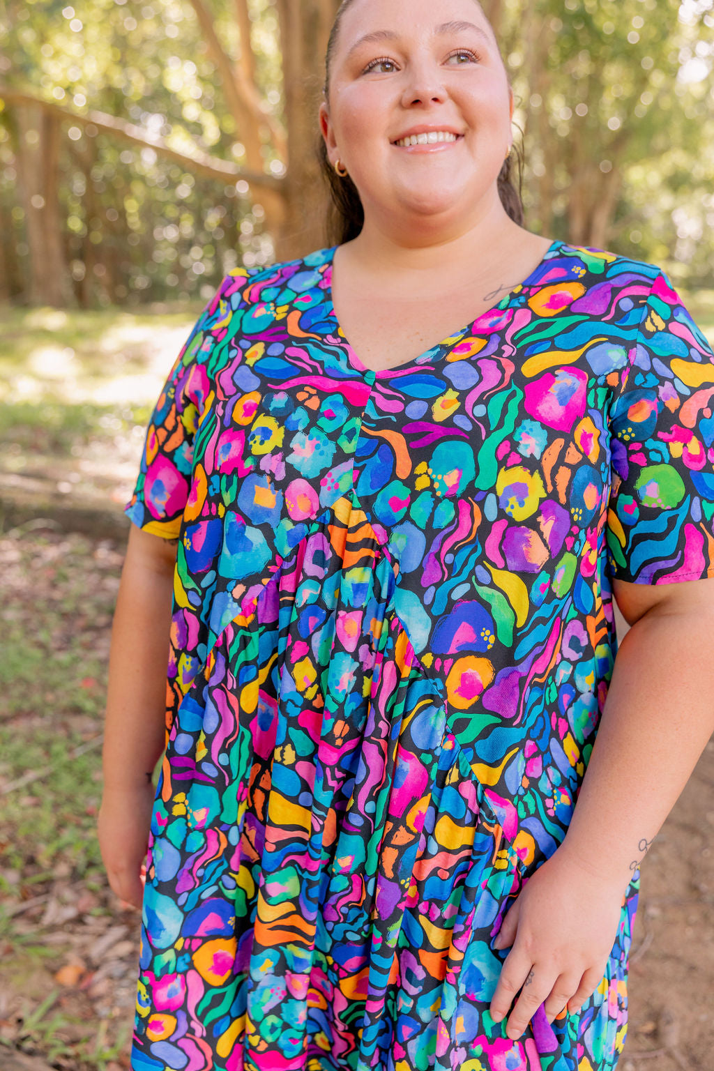 Kasey Rainbow Africa Print Peak Midi Dress - Floral Summer Dress for Women, Perfect for Beach Vacations & Casual Outings