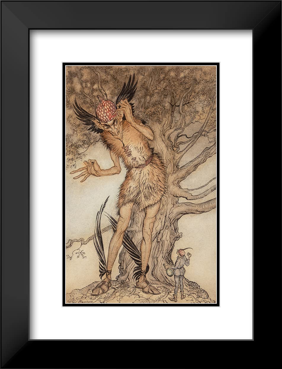 Arthur Rackham 17x24 Black Modern Framed Museum Art Print - A Terrible Fellow, Little Brother and Sister Illustration (1917) | Double Matted Fairy Tale Artwork for Home Decor, Office & Gift