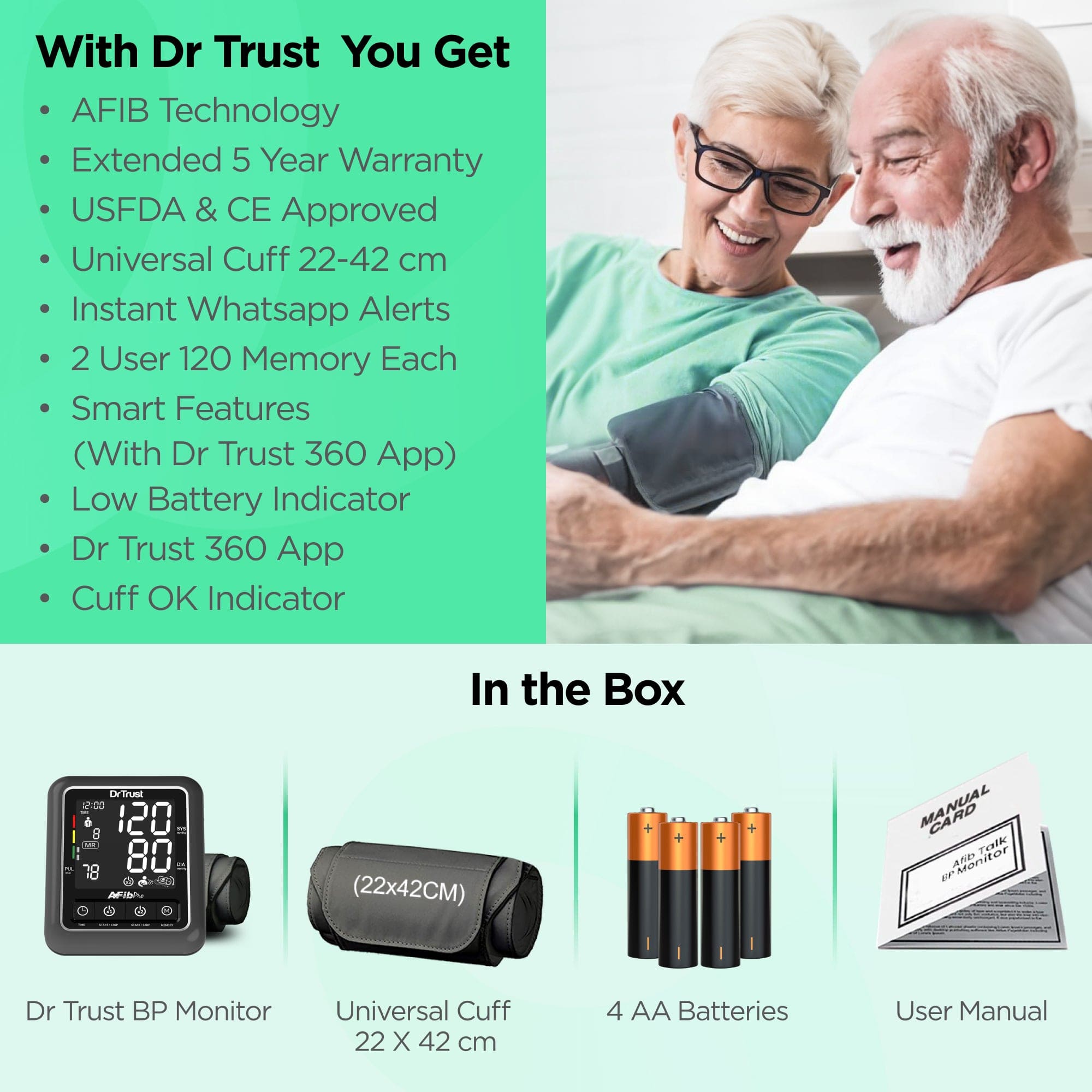 Dr Trust USA Afib Talk Atrial Fibrillation Blood Pressure Monitor - Accurate Digital BP Machine with Irregular Heartbeat Detection for Home Use (Model 104) - Perfect for Seniors & Heart Health Monitoring