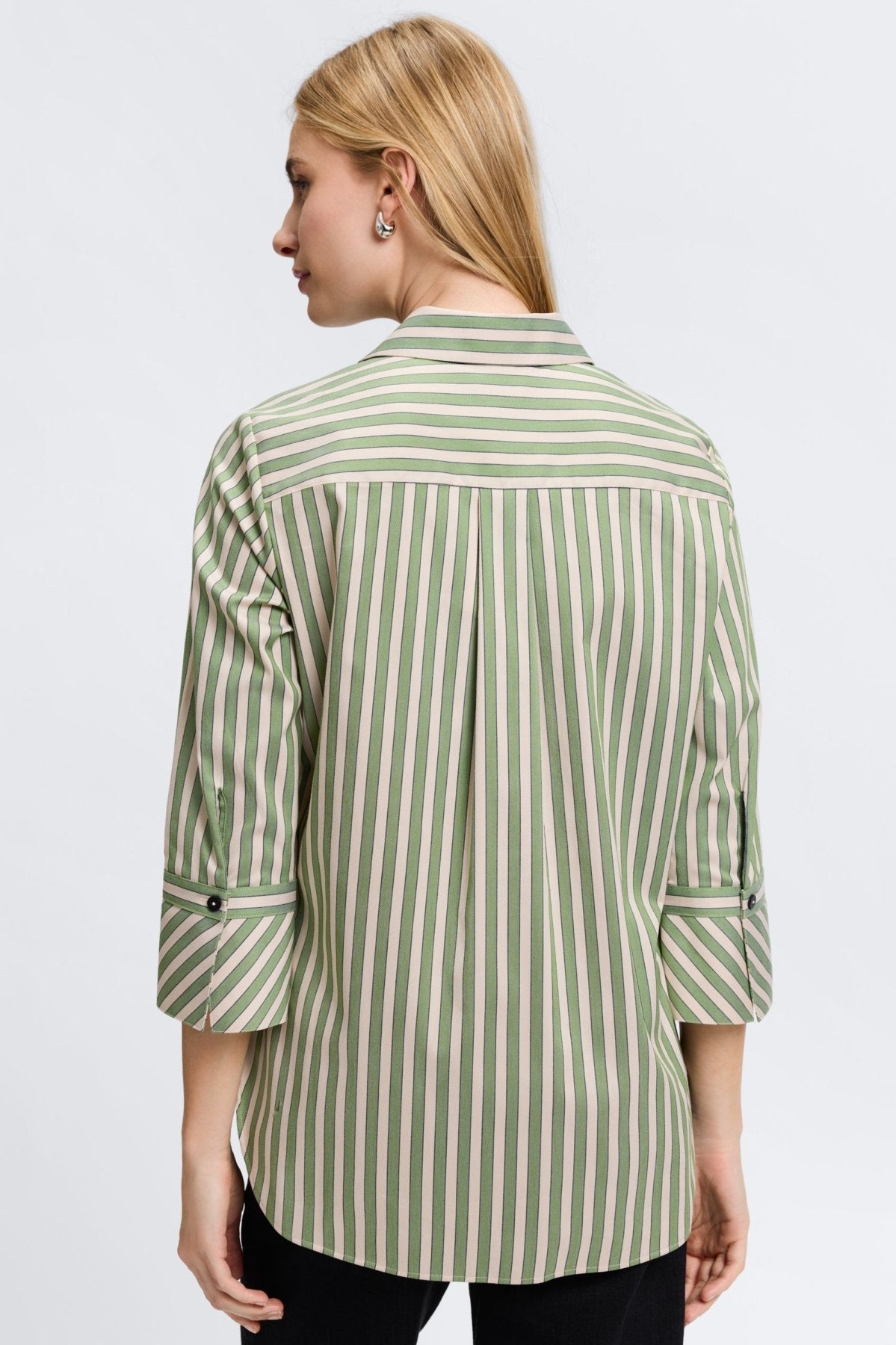 Madison No Iron Stretch Stripe 3/4 Sleeve Tunic Shirt for Women - Wrinkle-Free Comfort Fit Blouse for Office, Travel & Casual Wear