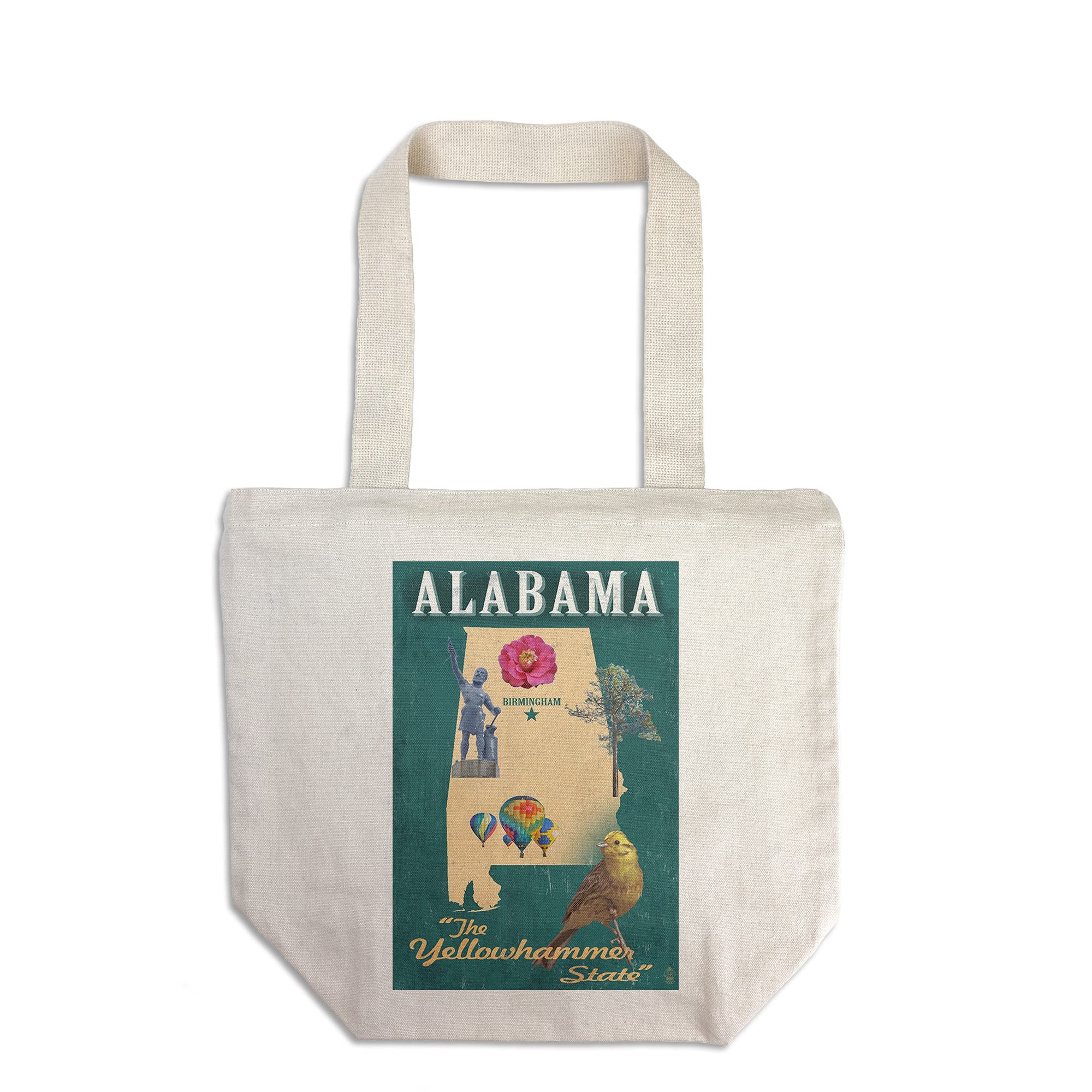Lantern Press Birmingham Alabama State Icons Tote Bag - 100% Cotton Canvas Reusable Shopping Bag for Groceries, Beach & Daily Use