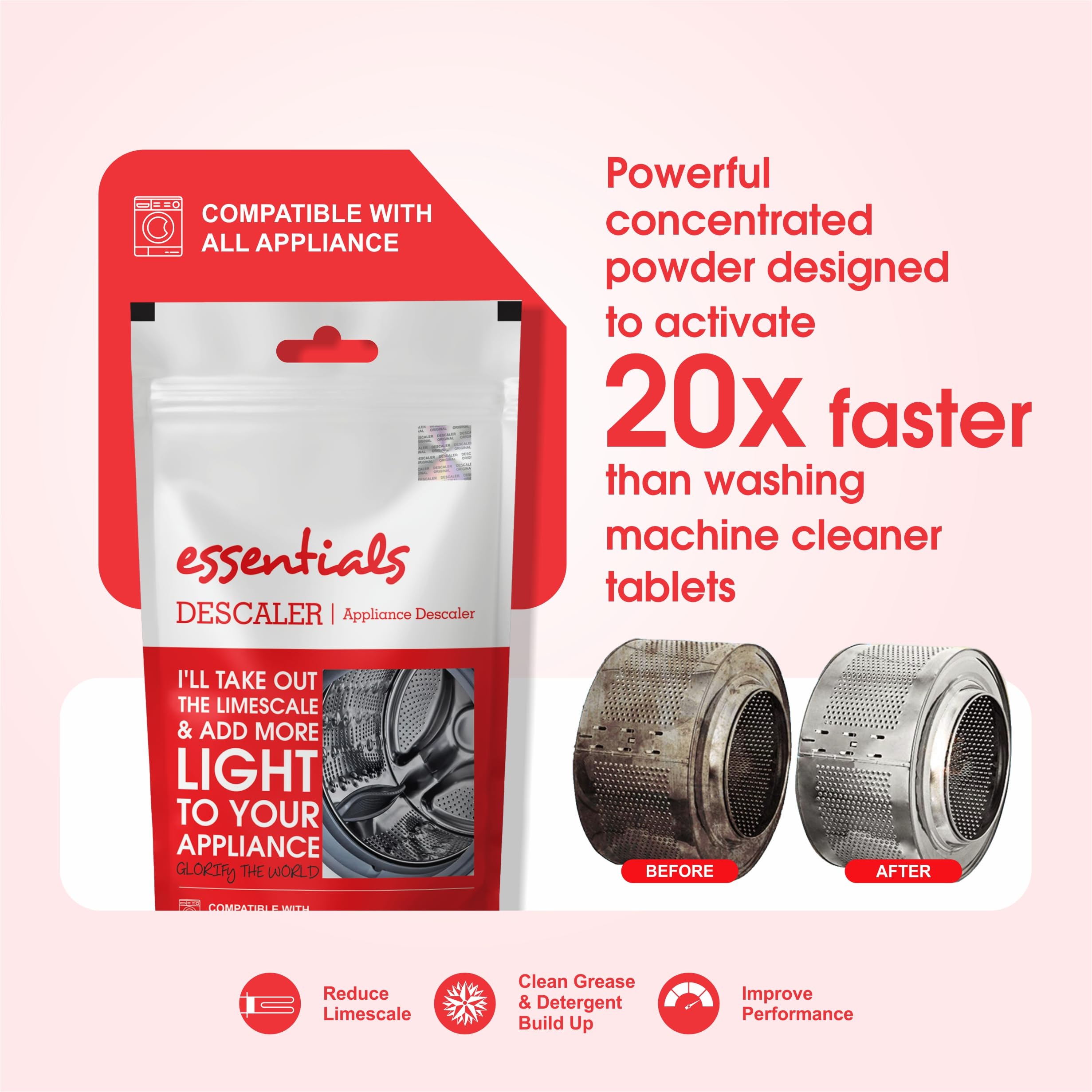 Washing Machine Cleaner & Descaler Powder - Front Load & Top Load Washer Detergent, Deep Cleaning & Descaling Formula (5-Pack) - Removes Odor, Mold & Residue for Fresh Laundry