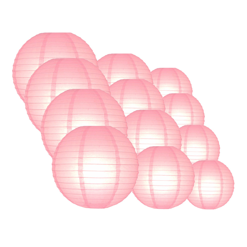 12-Piece Pink Paper Lantern Set for Wedding & Party Decorations - 12/10/8 Inch Chinese Hanging Lanterns - Perfect for Birthday Parties, Baby Showers & Home Decor