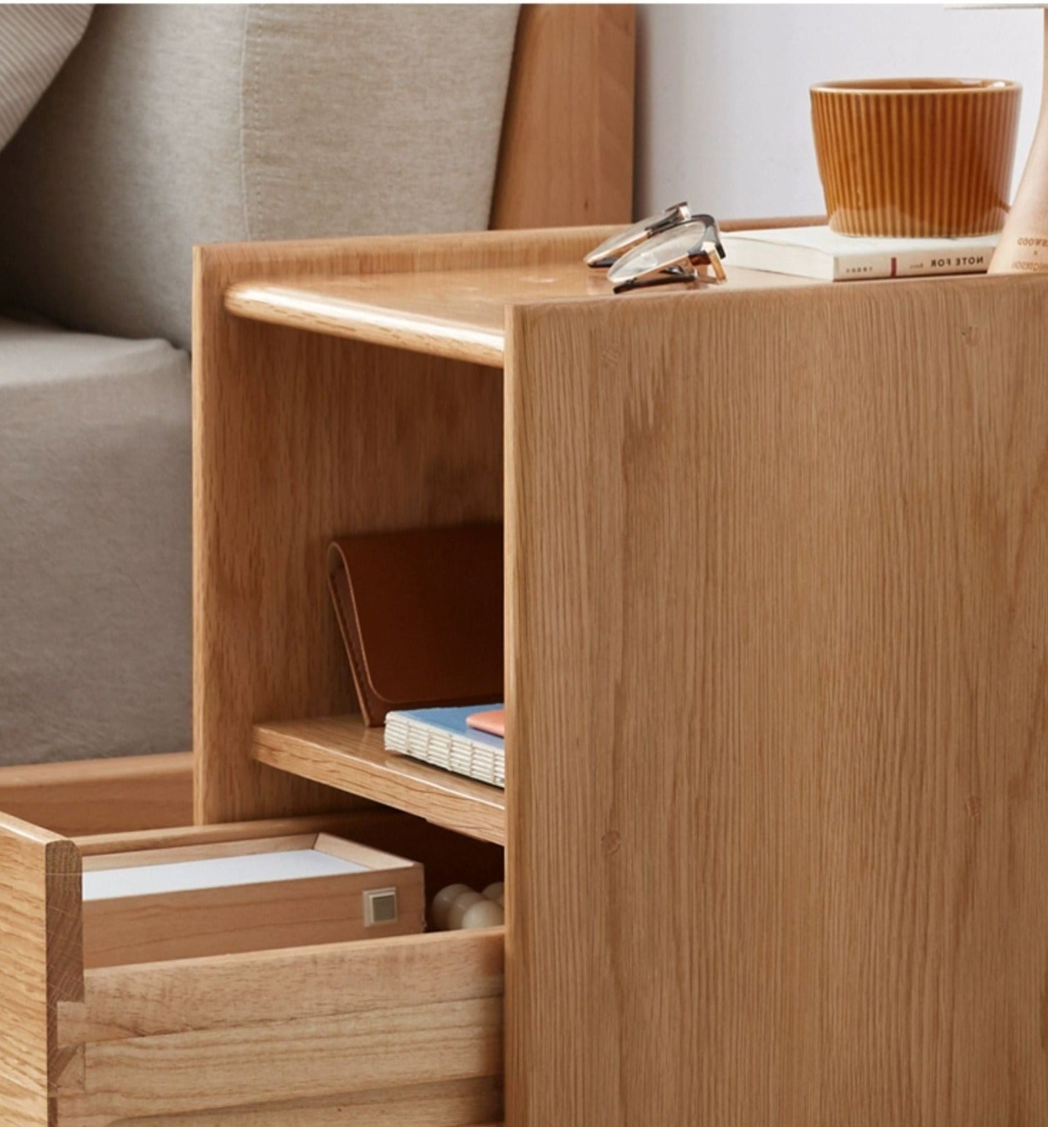 Solid Wood Ultra Narrow Nightstand - Oak, Rubber, Cherry - Perfect for Small Bedrooms, Apartments & Tight Spaces