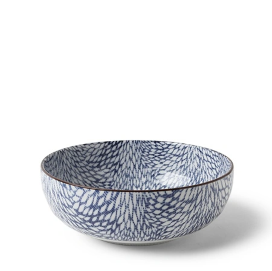 Blue Mums Wide Bowl - Large Decorative Ceramic Serving Bowl for Salads, Pasta, and Fruit - Perfect for Dining, Entertaining, and Home Decor