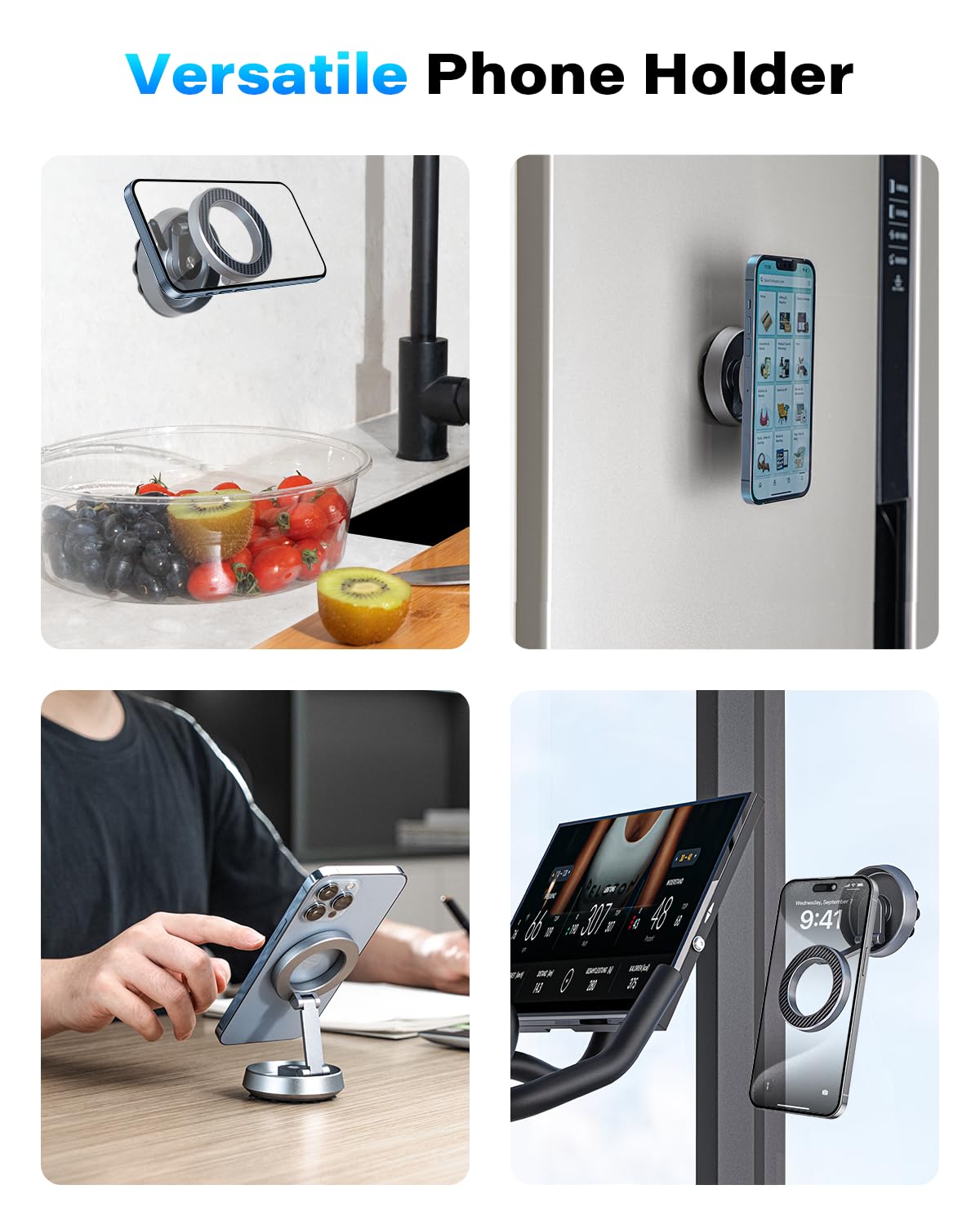 OQTIQ 2024 Aluminum Magnetic Phone Holder for Shower & Mirror - Strong Suction Cup Mount for iPhone 12-16 Series, MagSafe & All Smartphones - Perfect for TikTok Videos, Selfies & Makeup Application in Bathroom