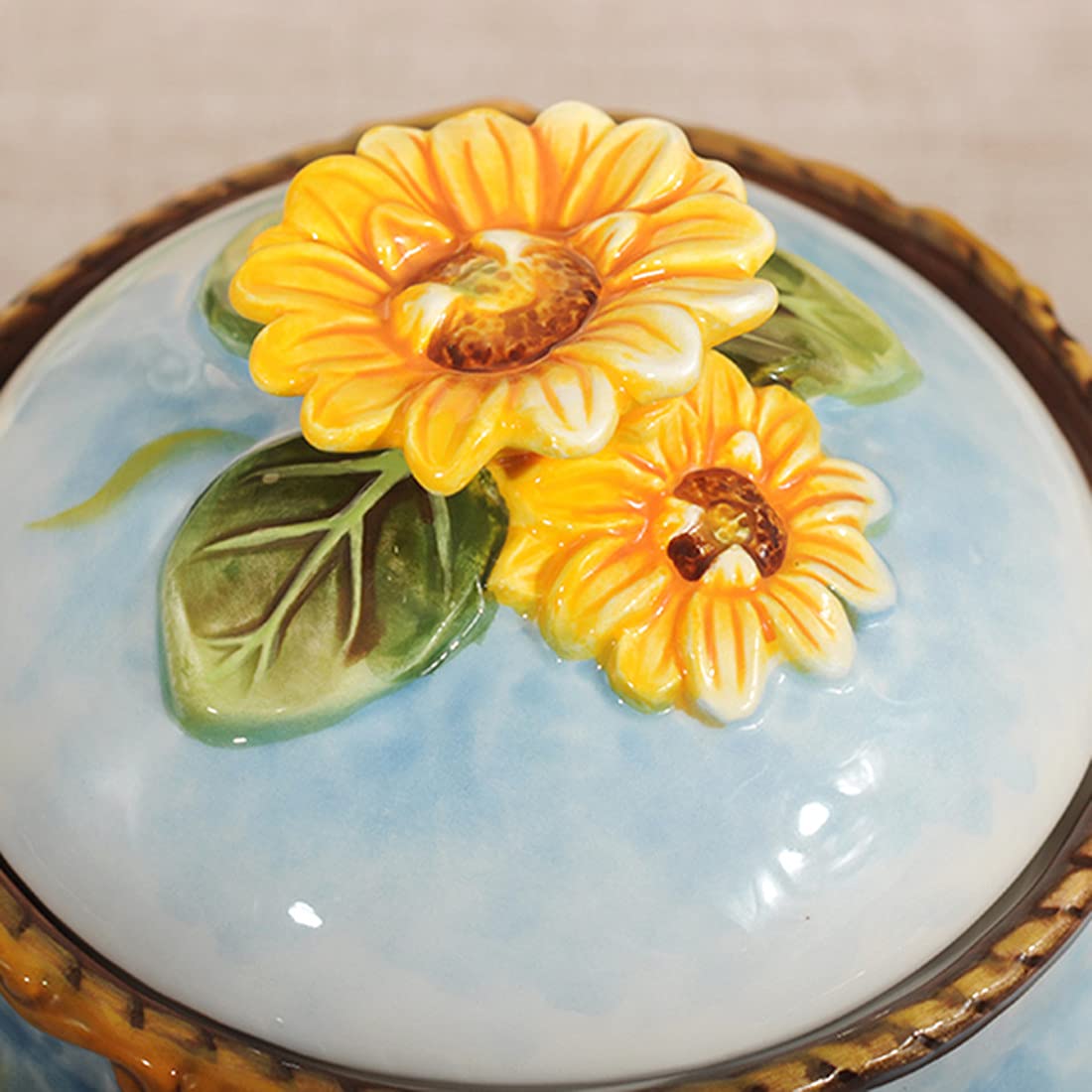 Handmade Ceramic Food Storage Containers with Lids - 3D Sunflower Design, Airtight Kitchen Jars for Flour, Sugar, Coffee & Spices | Decorative Countertop Organizer for Pantry & Home Decor